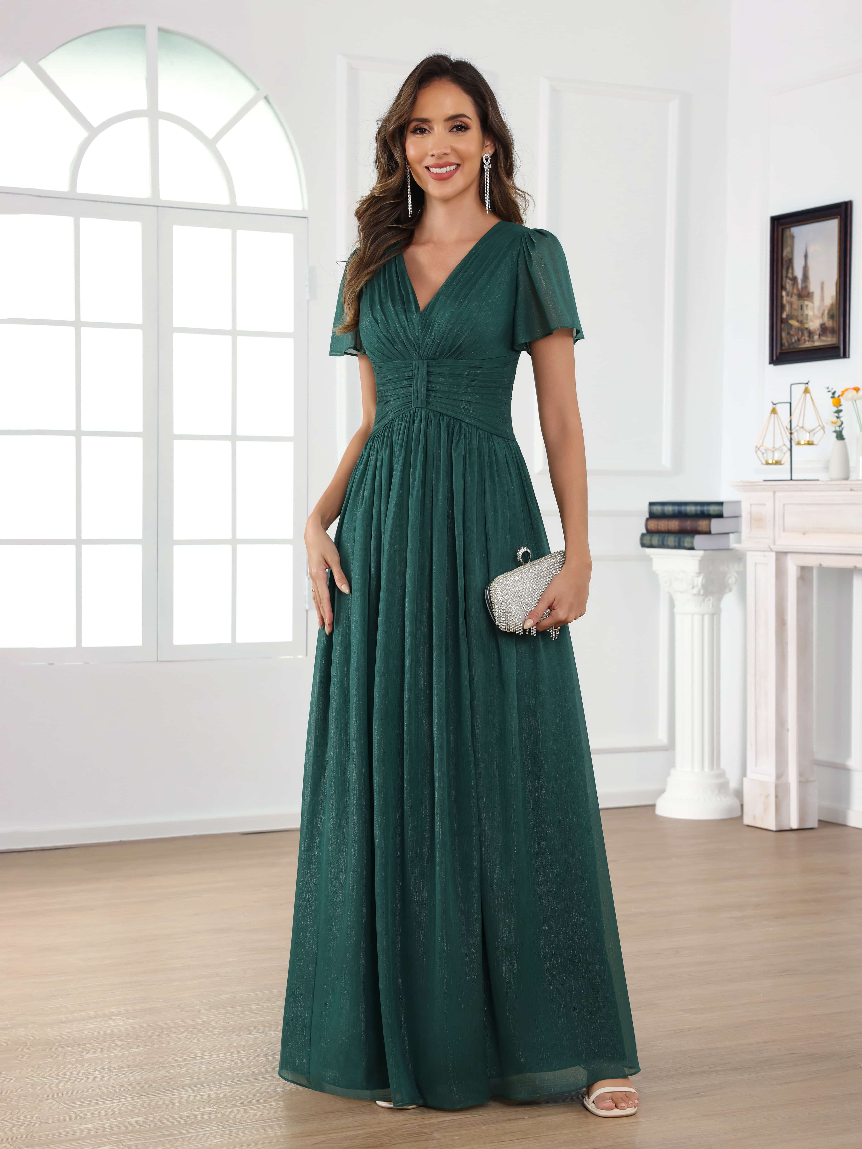 Robes Mère De La Mariée À A-ligne Ruché Col V Longueur Au Sol Braelithara