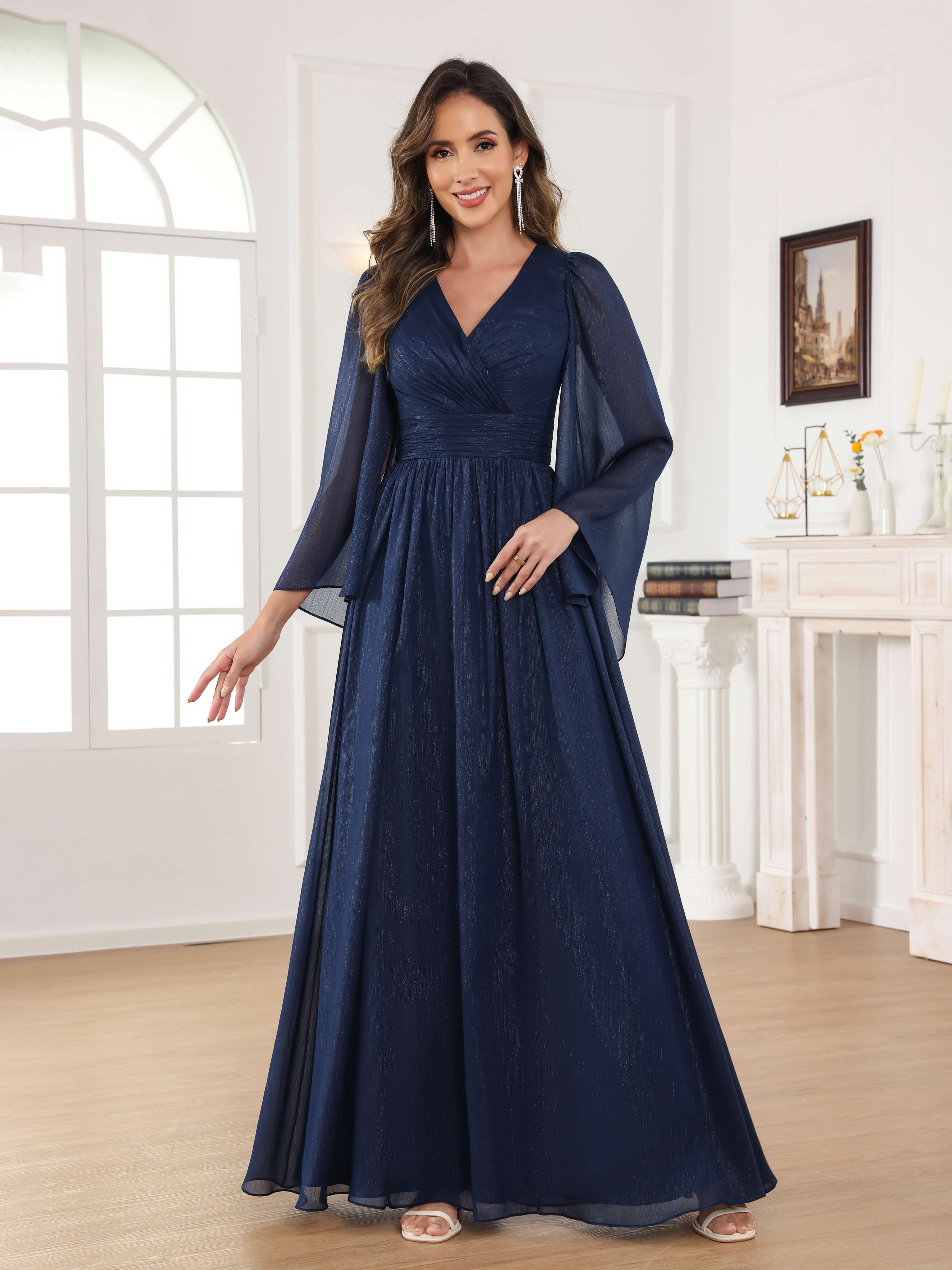 Robes Mère De La Mariée À Gracieuse A-ligne Plissé Col V Longue Caelithara
