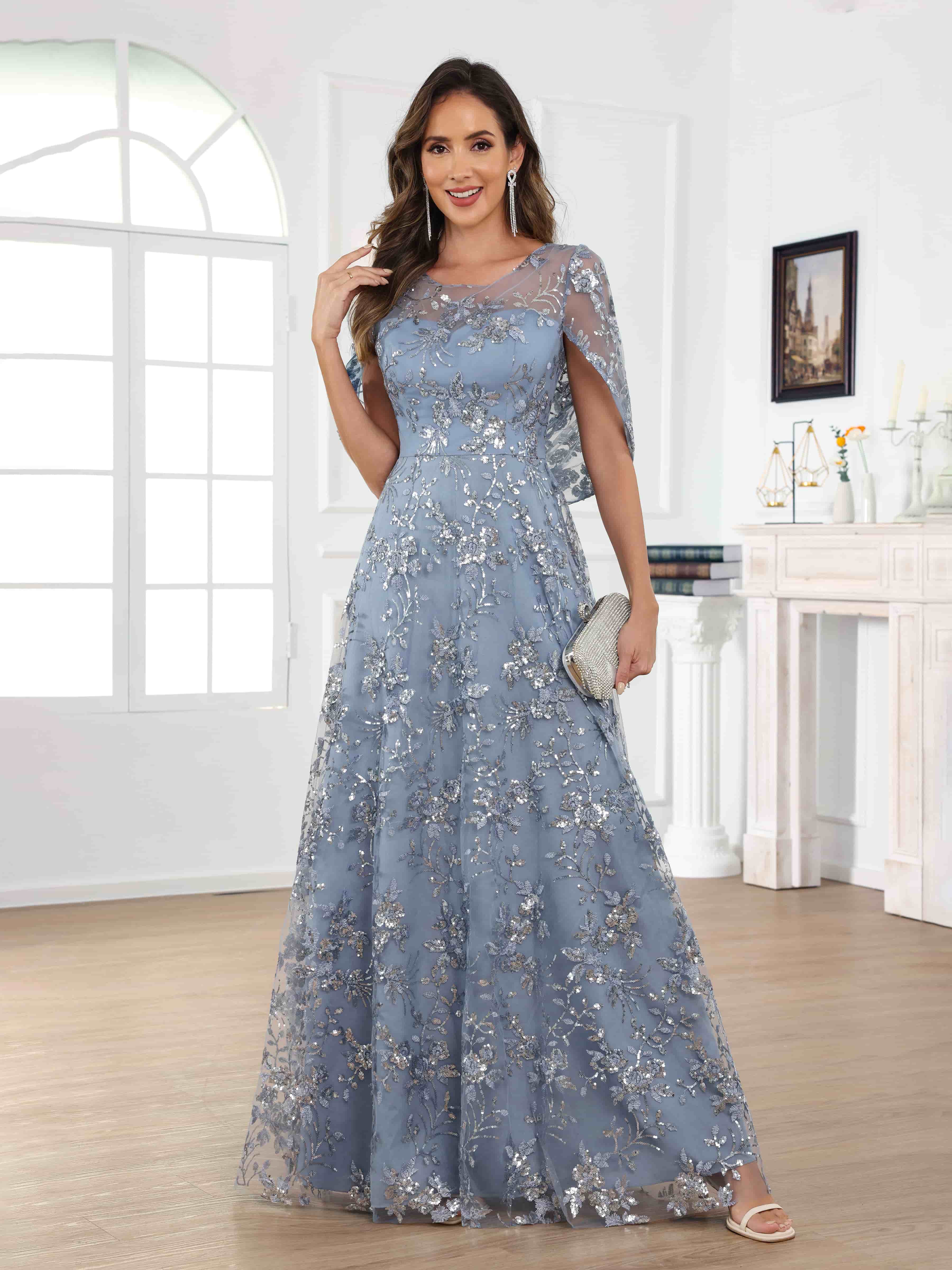 Robes Mère De La Mariée En Dentelle À A-ligne Illusion Paillettes Longue Draelithara