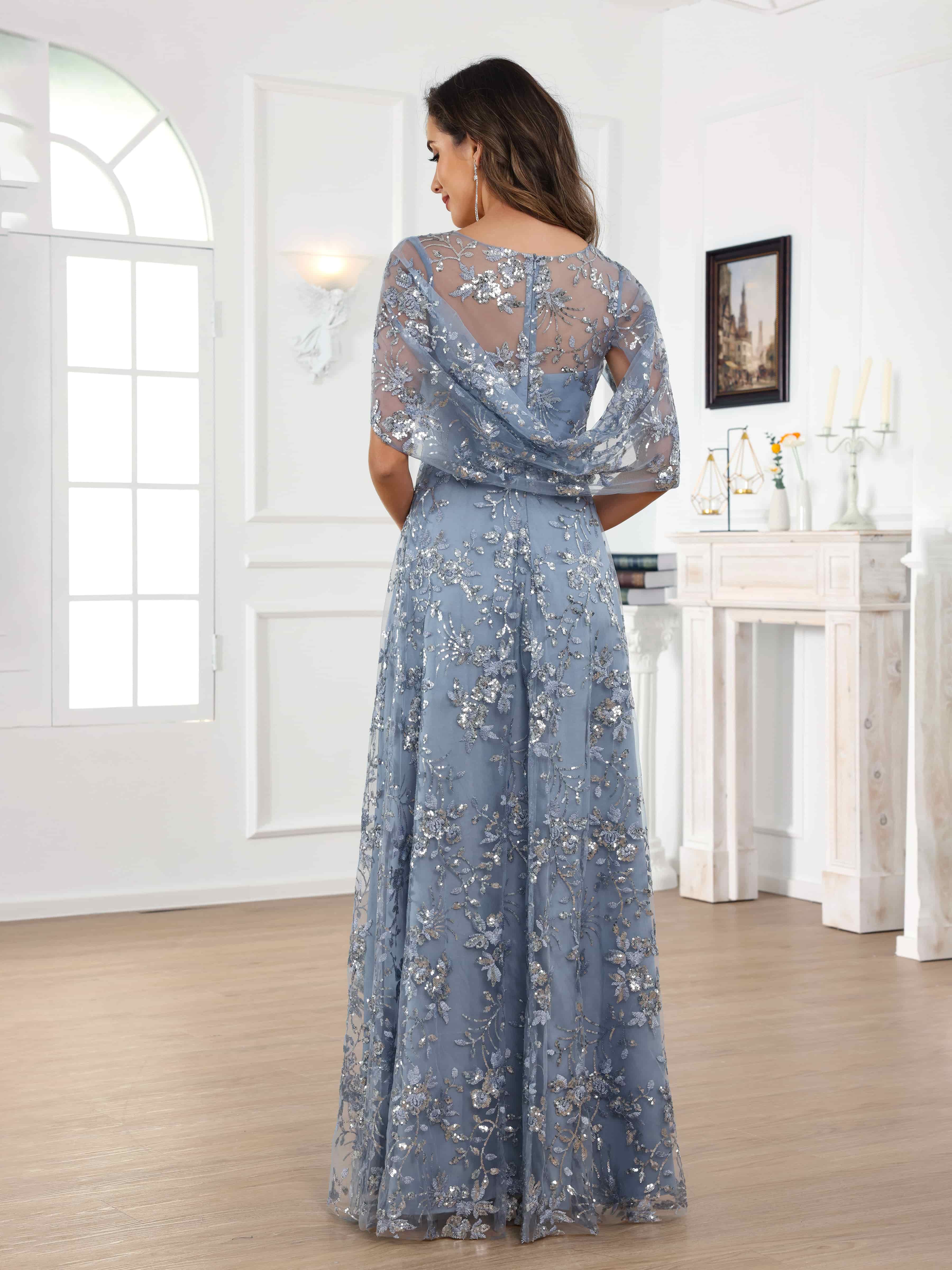 Robes Mère De La Mariée En Dentelle À A-ligne Illusion Paillettes Longue Draelithara