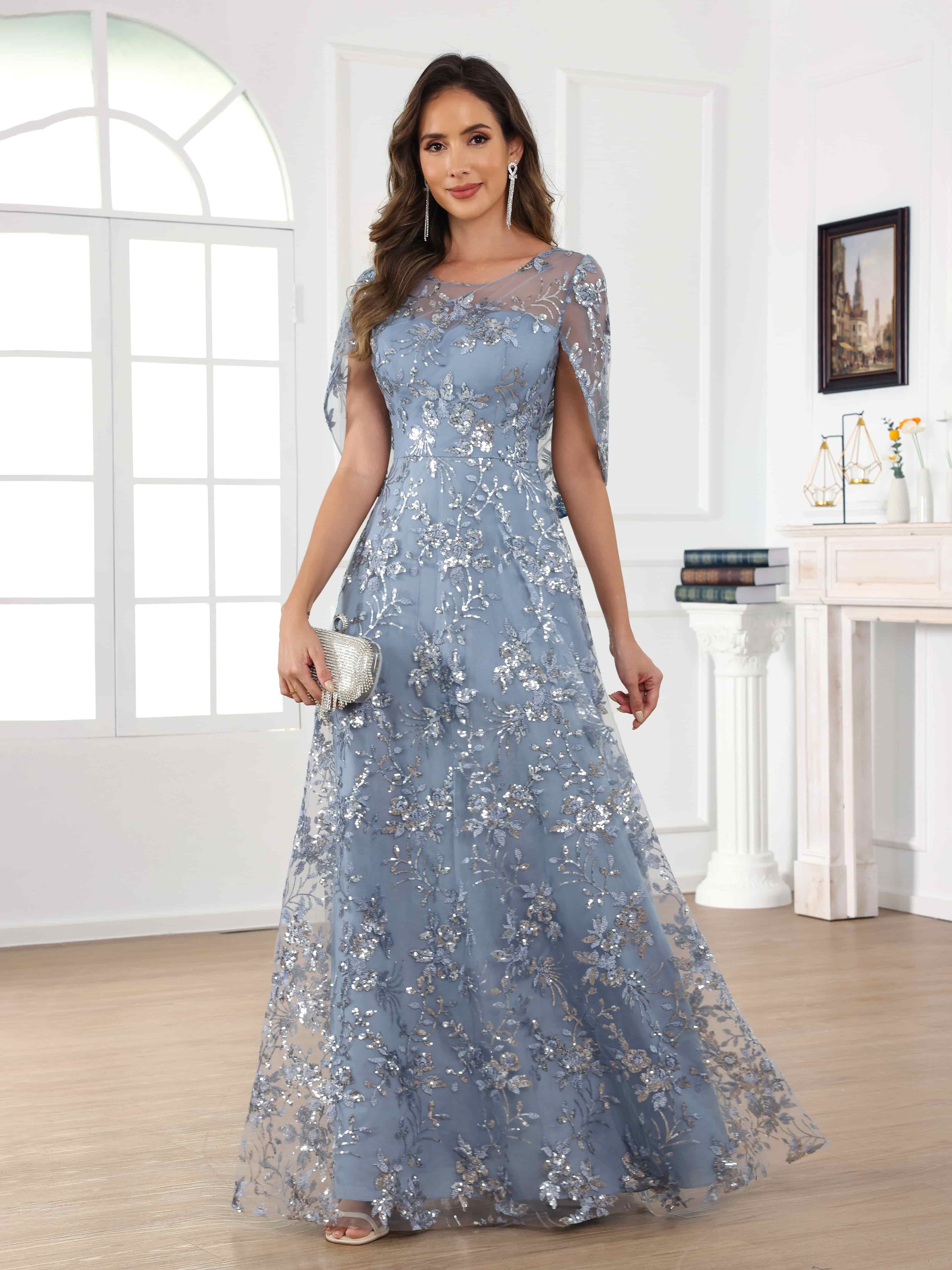 Robes Mère De La Mariée En Dentelle À A-ligne Illusion Paillettes Longue Draelithara