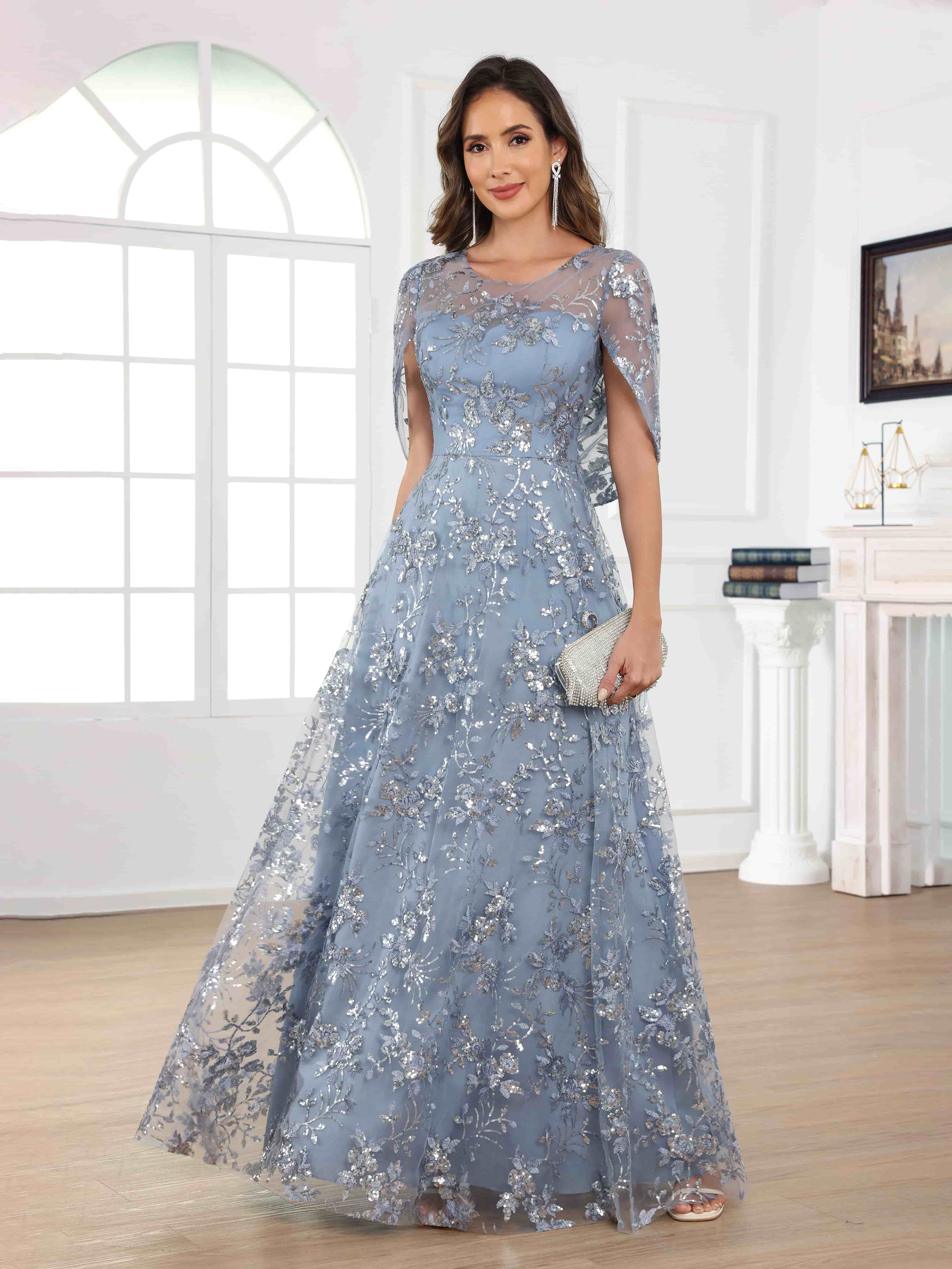 Robes Mère De La Mariée En Dentelle À A-ligne Illusion Paillettes Longue Draelithara