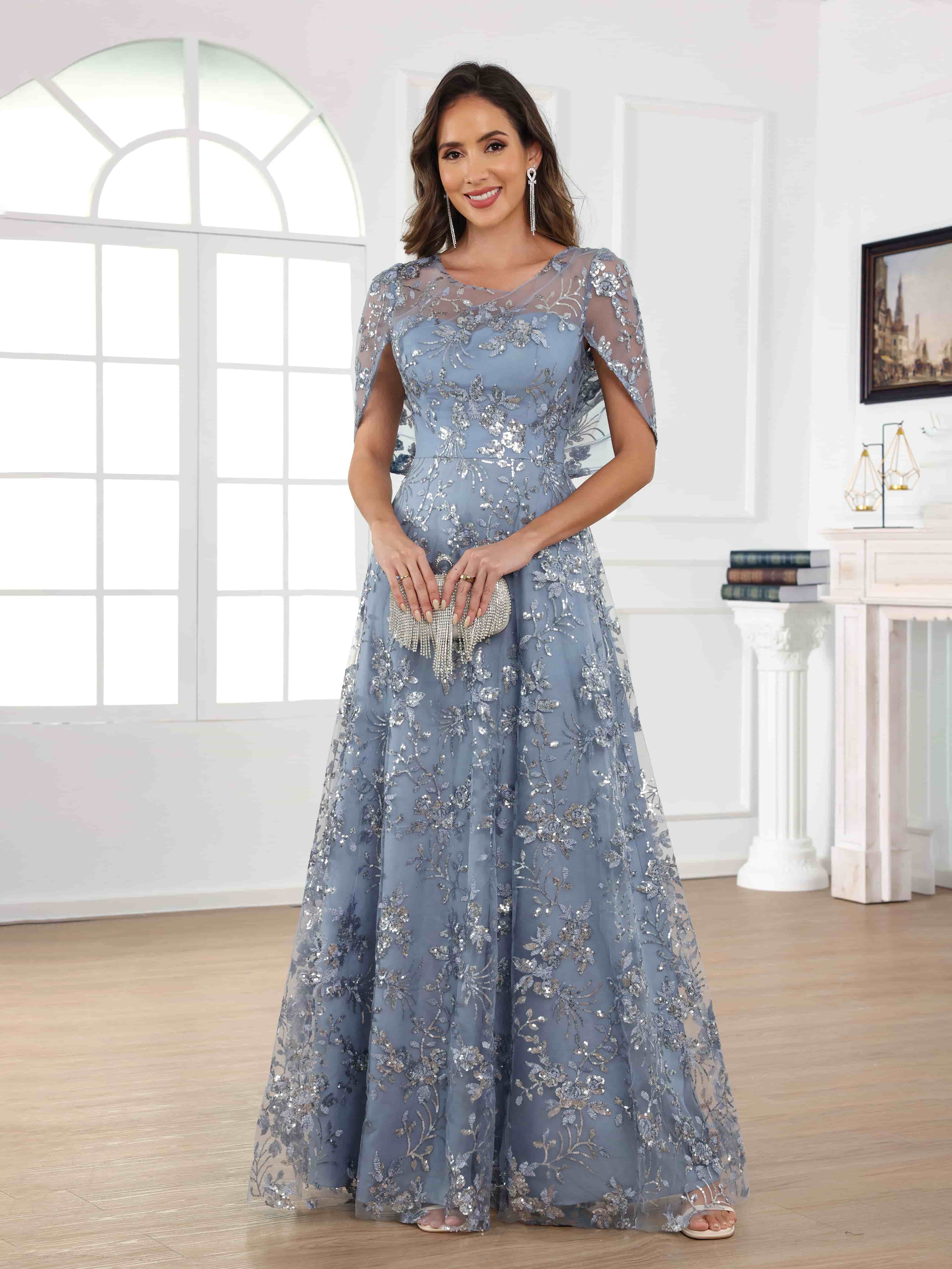 Robes Mère De La Mariée En Dentelle À A-ligne Illusion Paillettes Longue Draelithara