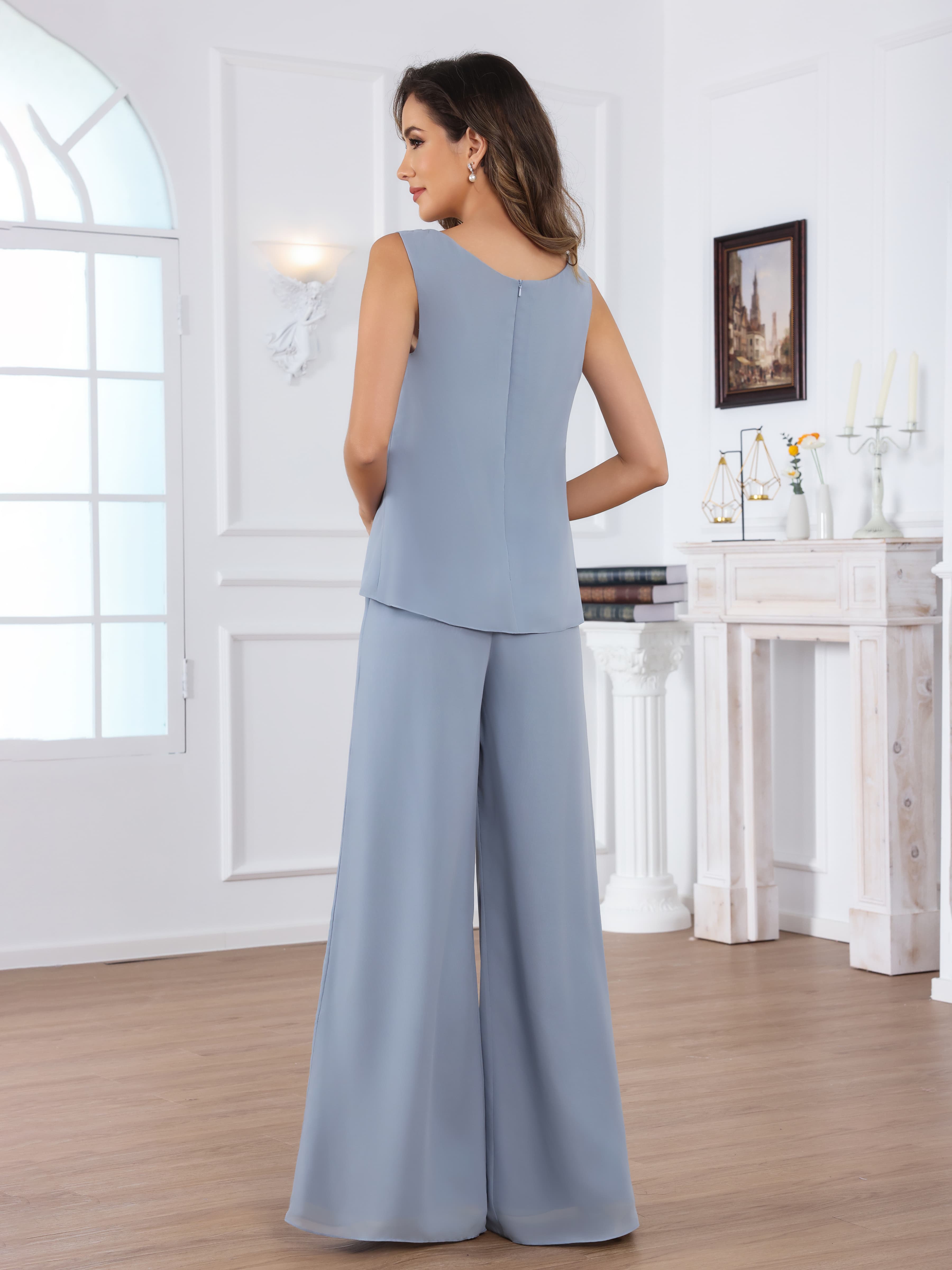 Ensemble Pantalon En Mousseline À Flattering 3 pièces Manches Longues Jaelithara