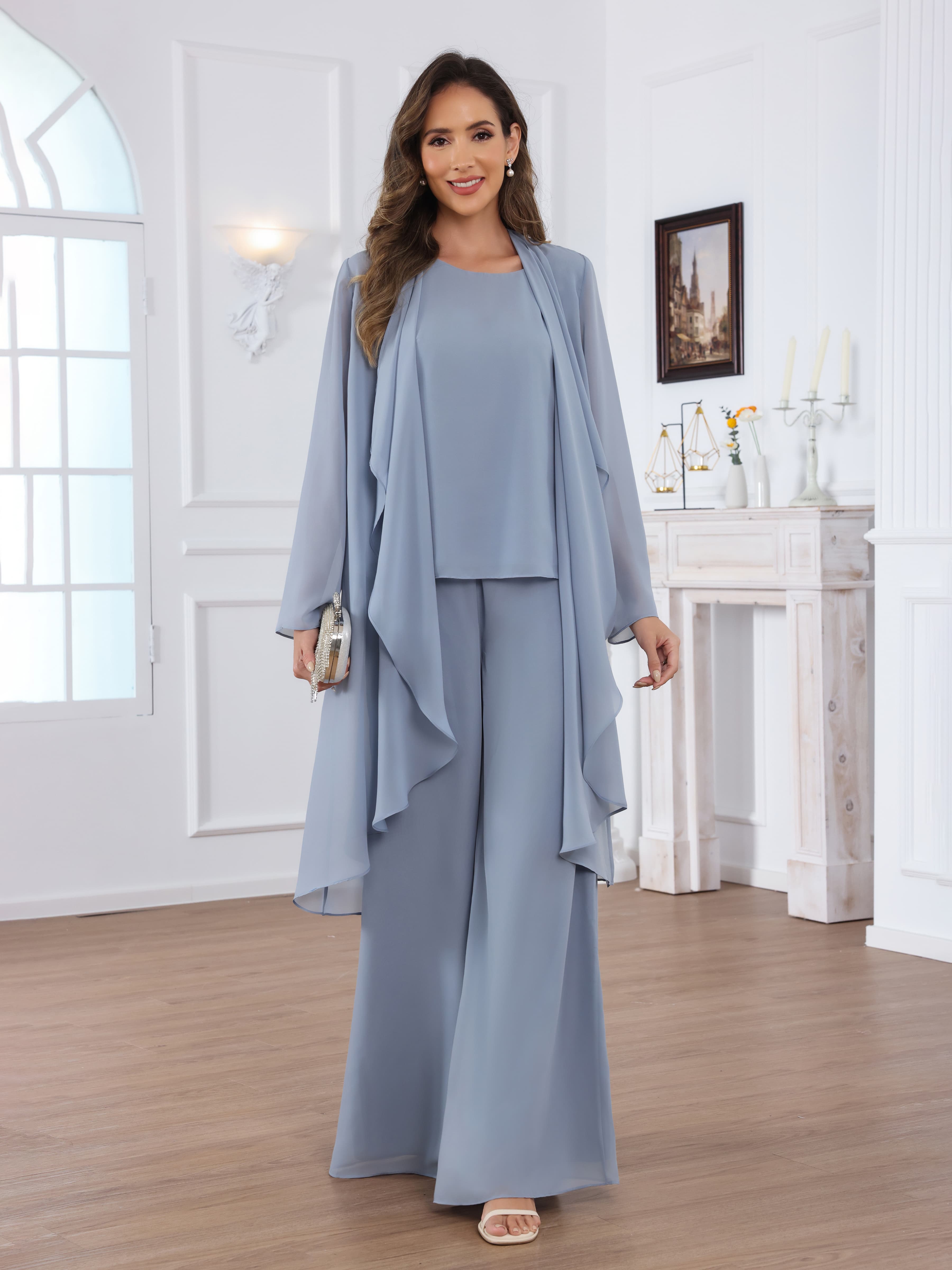 Ensemble Pantalon En Mousseline À Flattering 3 pièces Manches Longues Jaelithara
