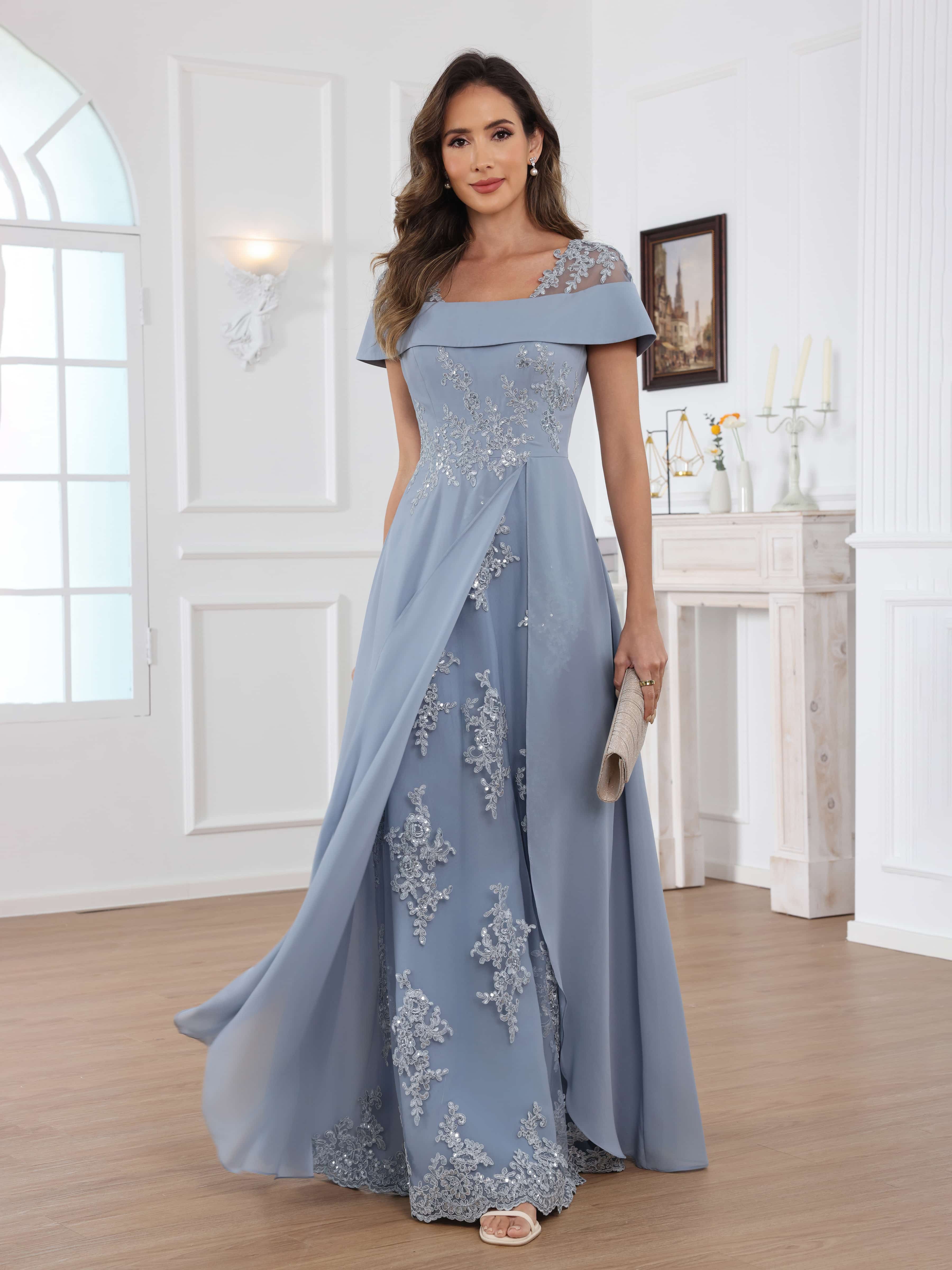 Robes Mère De La Mariée En Mousseline À A-ligne Épaules Dénudées Kaelithara