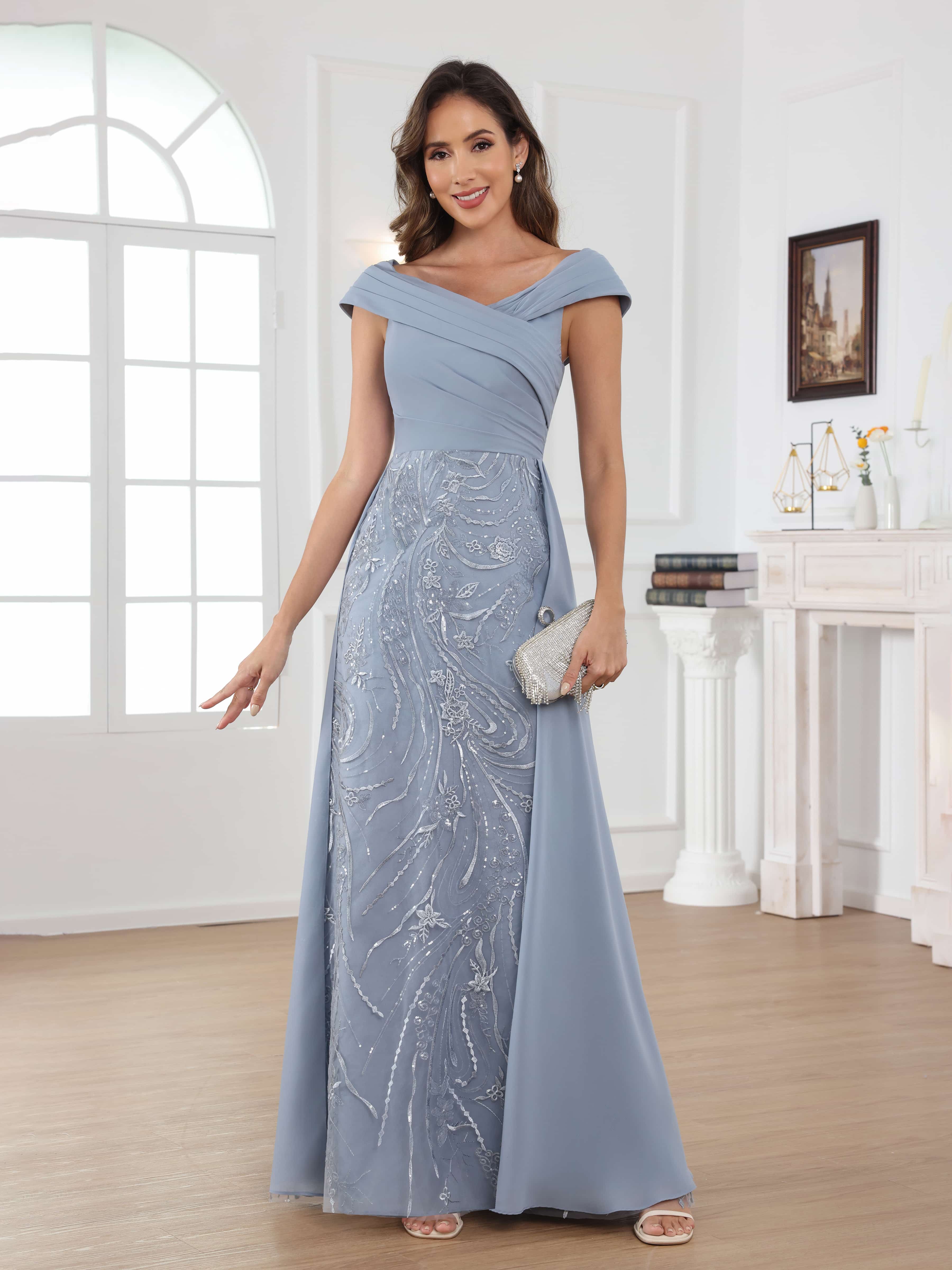 Robes Mère De La Mariée En Mousseline À Off Shoulder Plissé Longue Oraelithara