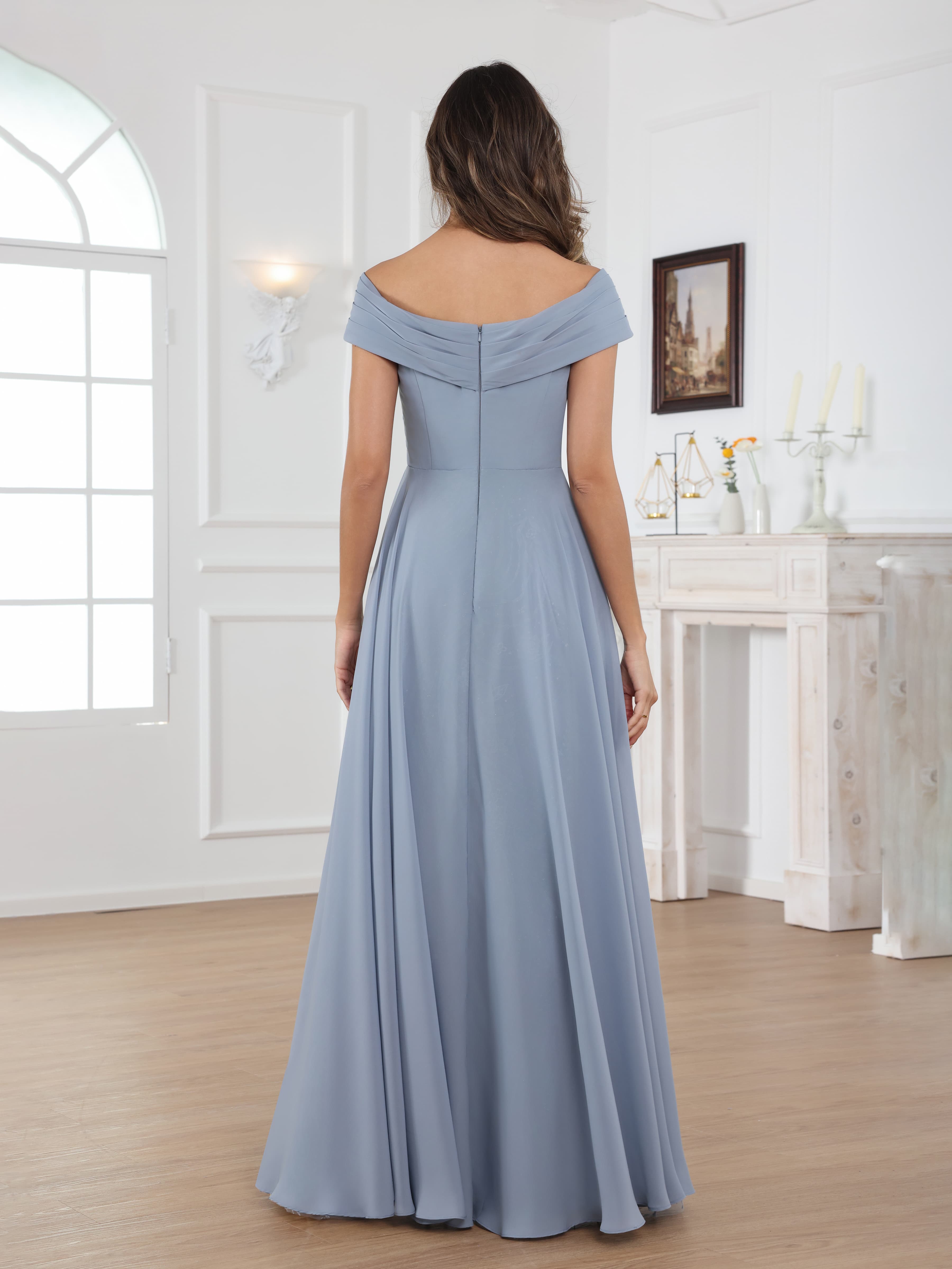 Robes Mère De La Mariée En Mousseline À Off Shoulder Plissé Longue Oraelithara