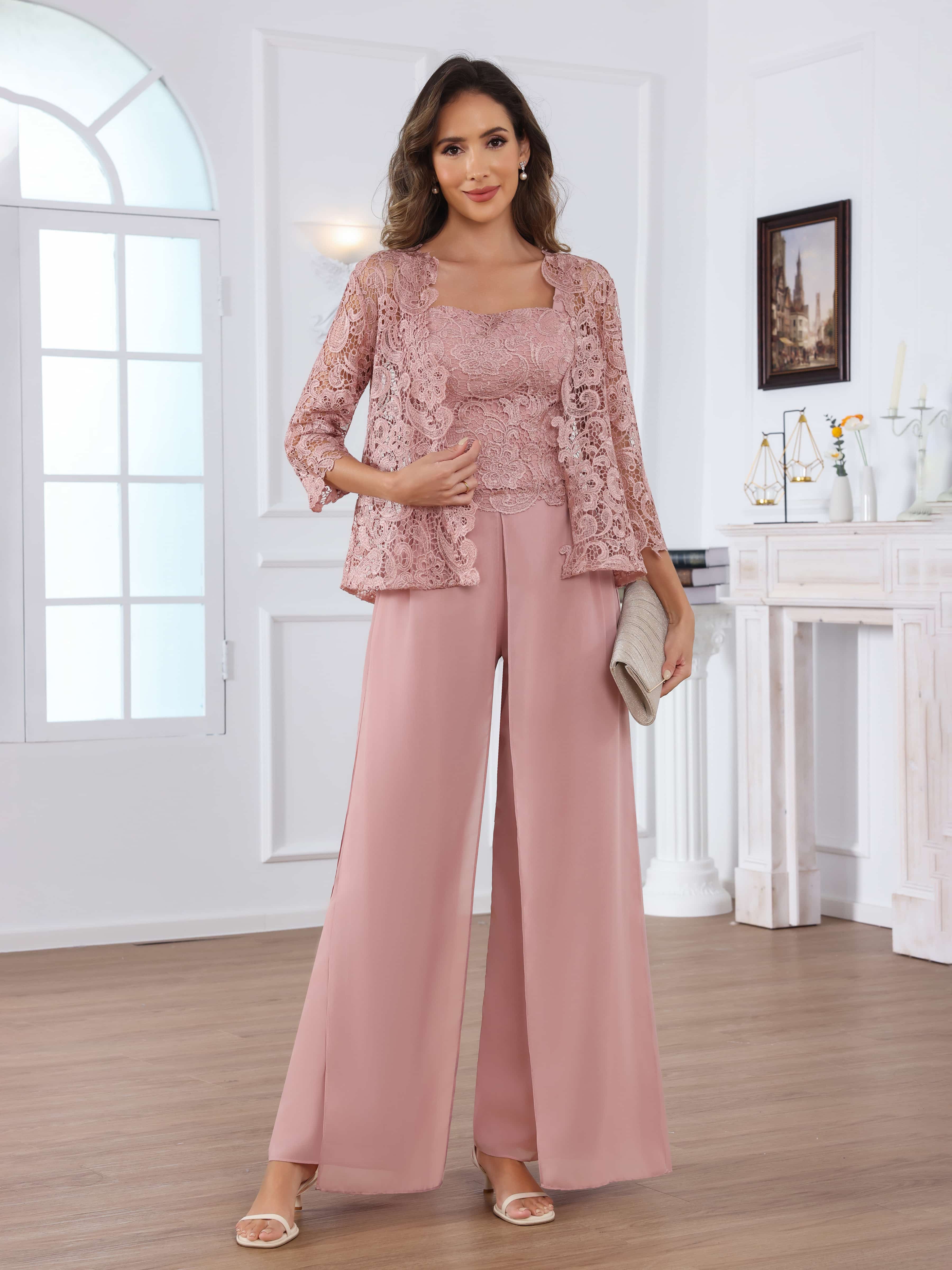 Ensemble Pantalon Mère De La Mariée En Mousseline À 3 pièces Paillettes Praelithara