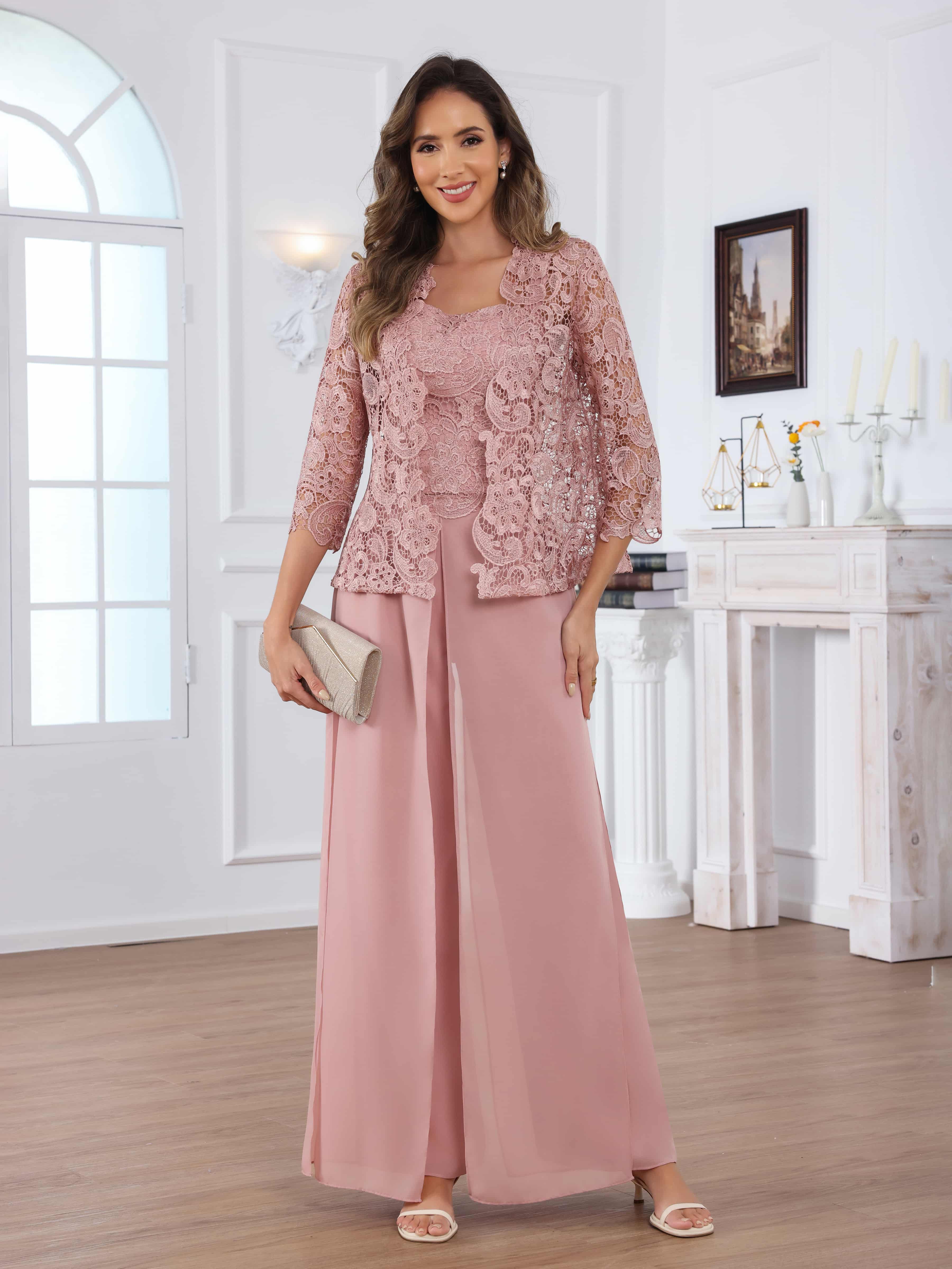 Ensemble Pantalon Mère De La Mariée En Mousseline À 3 pièces Paillettes Praelithara