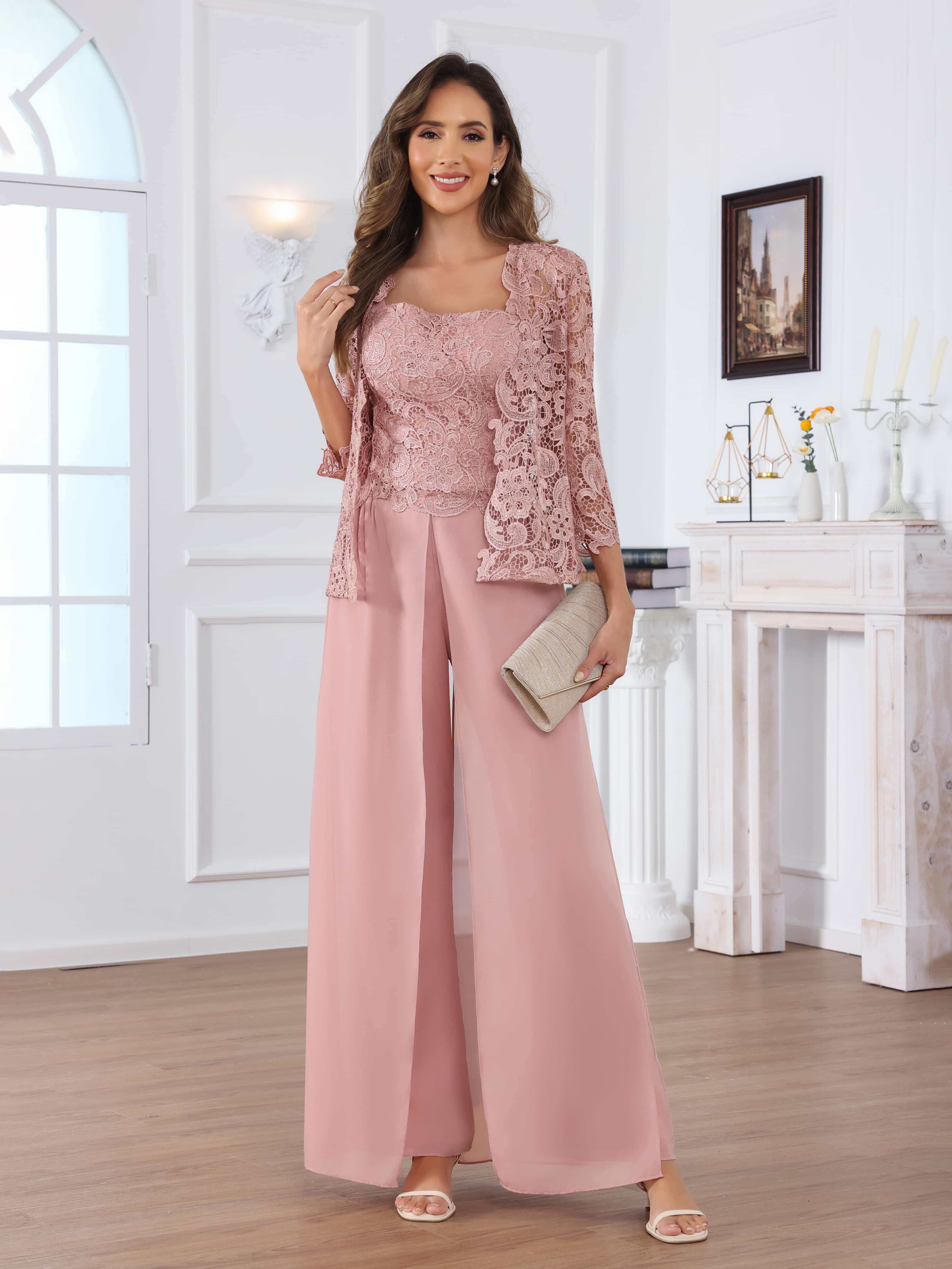 Ensemble Pantalon Mère De La Mariée En Mousseline À 3 pièces Paillettes Praelithara