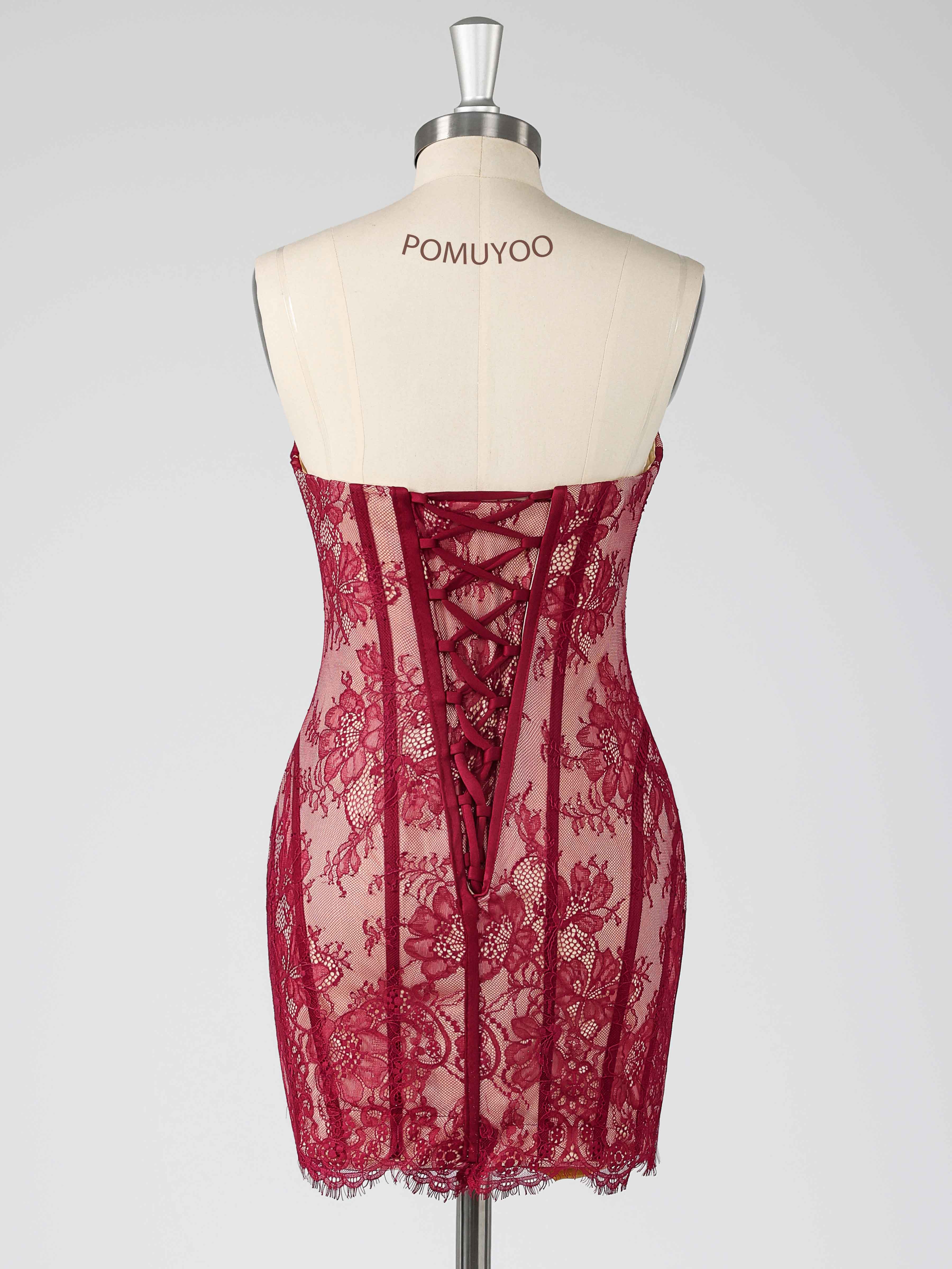 Robes De Cocktail Courtes Sexy En Dentelle Transparente Sans Bretelles