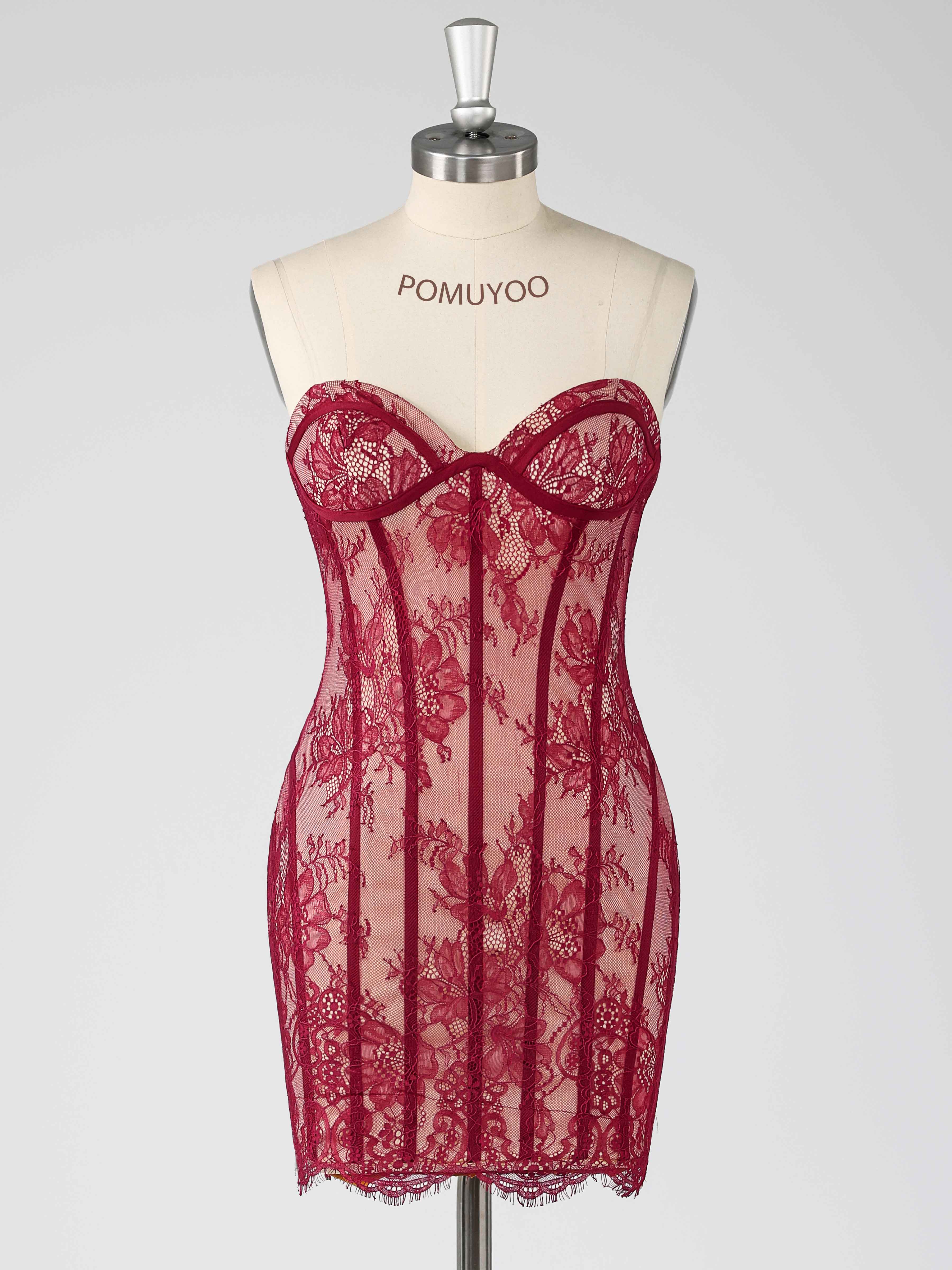 Robes De Cocktail Courtes Sexy En Dentelle Transparente Sans Bretelles