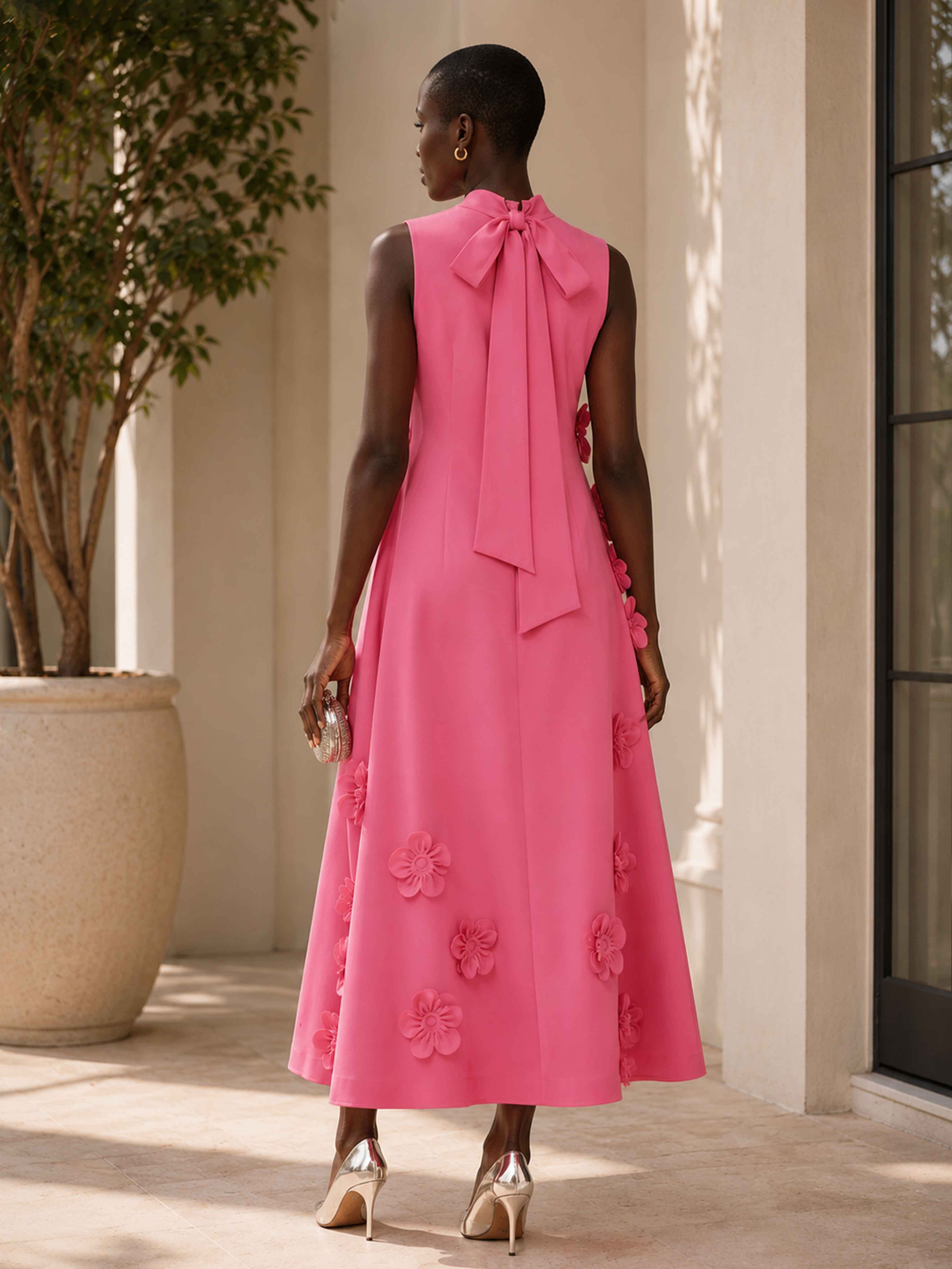 Robes De Cocktail À Col Montant Longueur Thé Avec Des Fleurs En 3D Zarela