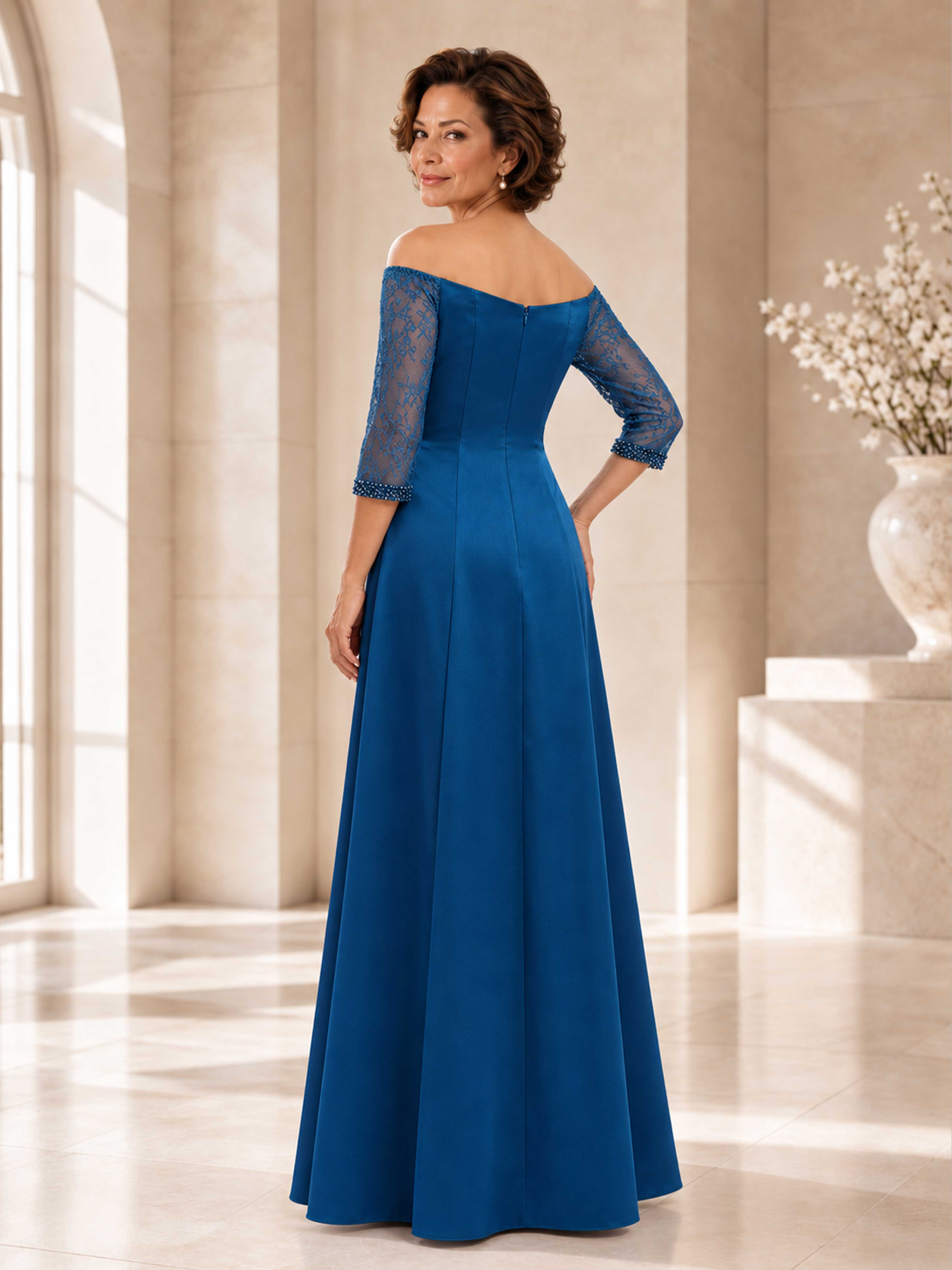 Robes Mère De La Mariée En Satin Dentelle À Élégante Épaules Dénudées Elisienne