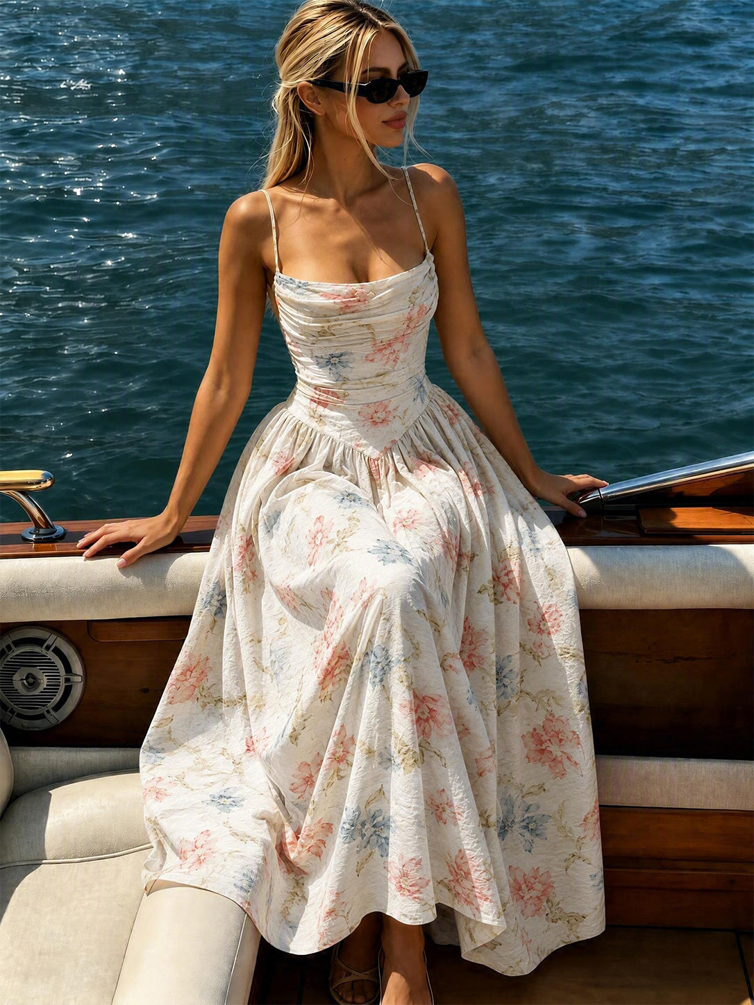 Robes De Demoiselle D'Honneur À Élégante Imprimé Floral Dos Ouvert Solevienne