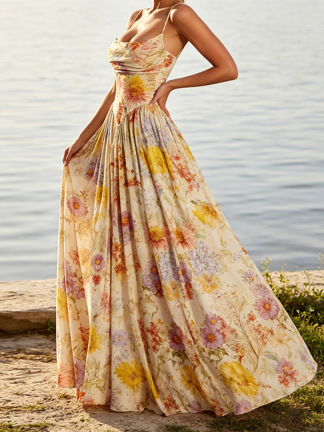 Robes De Demoiselle D'Honneur À Élégante Imprimé Floral Dos Ouvert Solevienne