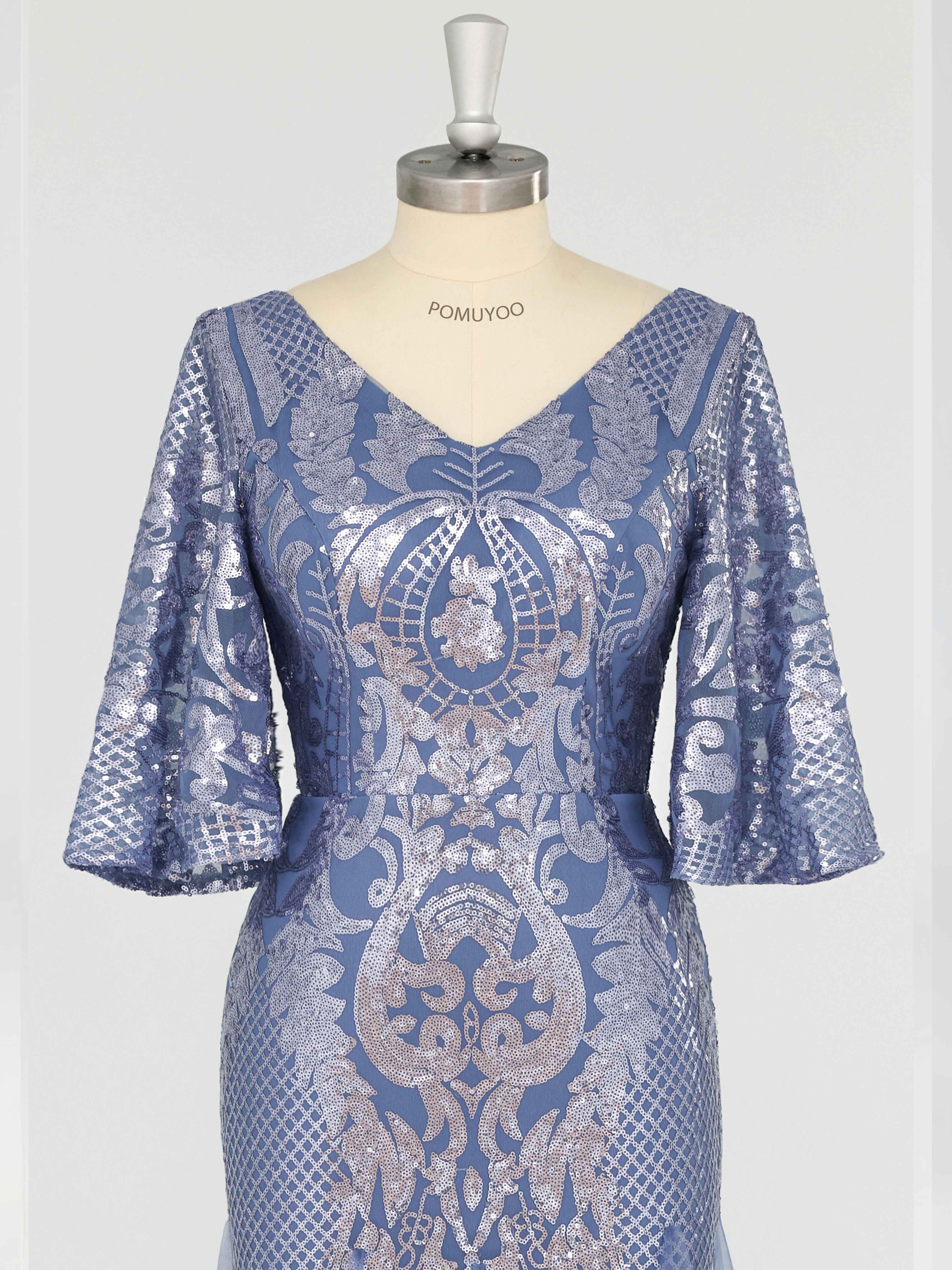 Robes Mère De La Mariée En Pailleté À Col V Manches Évasée Ilaria