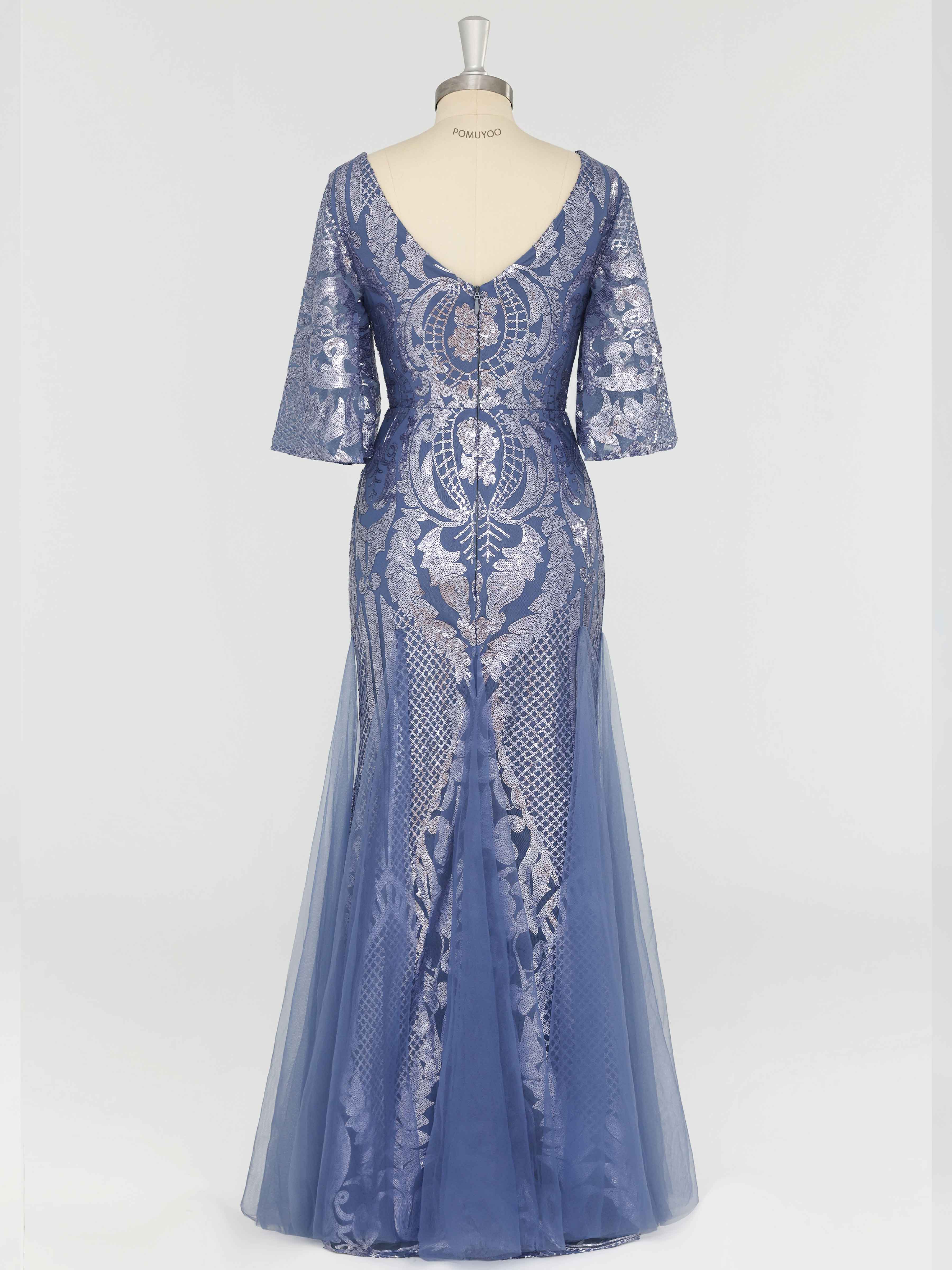 Robes Mère De La Mariée En Pailleté À Col V Manches Évasée Ilaria