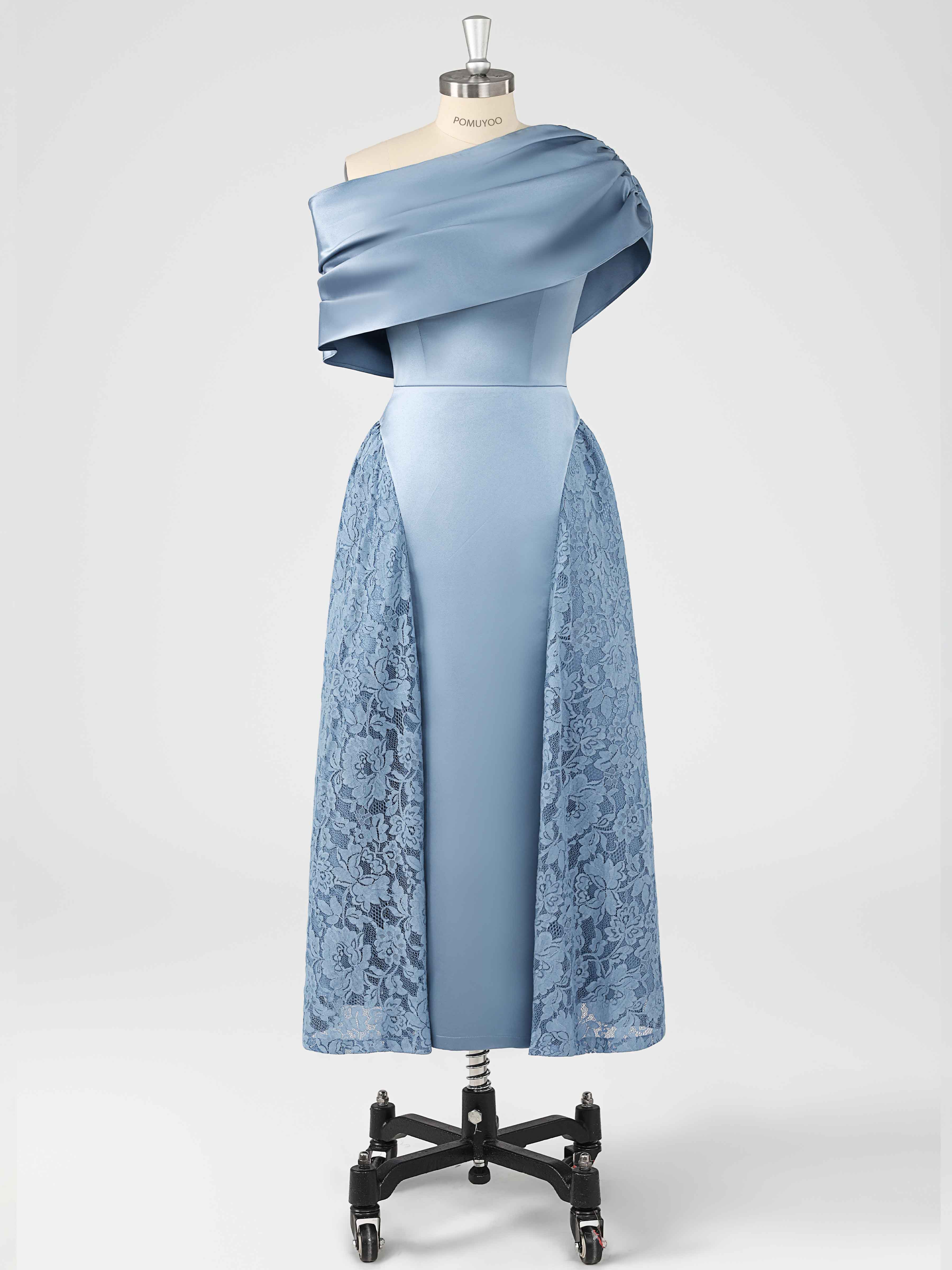 Robes Mère De La Mariée En Satin À Une Épaule Appliqués Midi Jovie