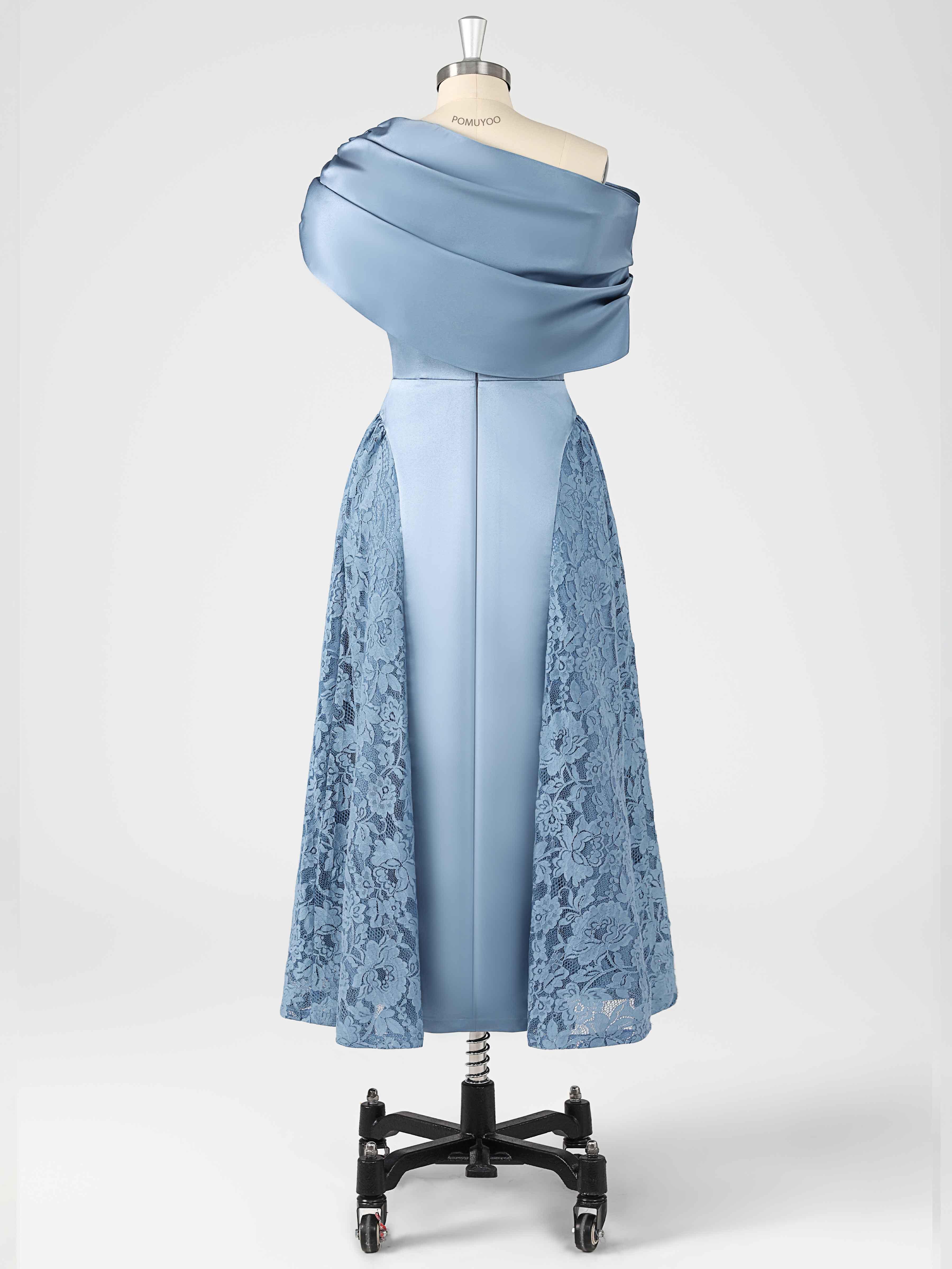 Robes Mère De La Mariée En Satin À Une Épaule Appliqués Midi Jovie