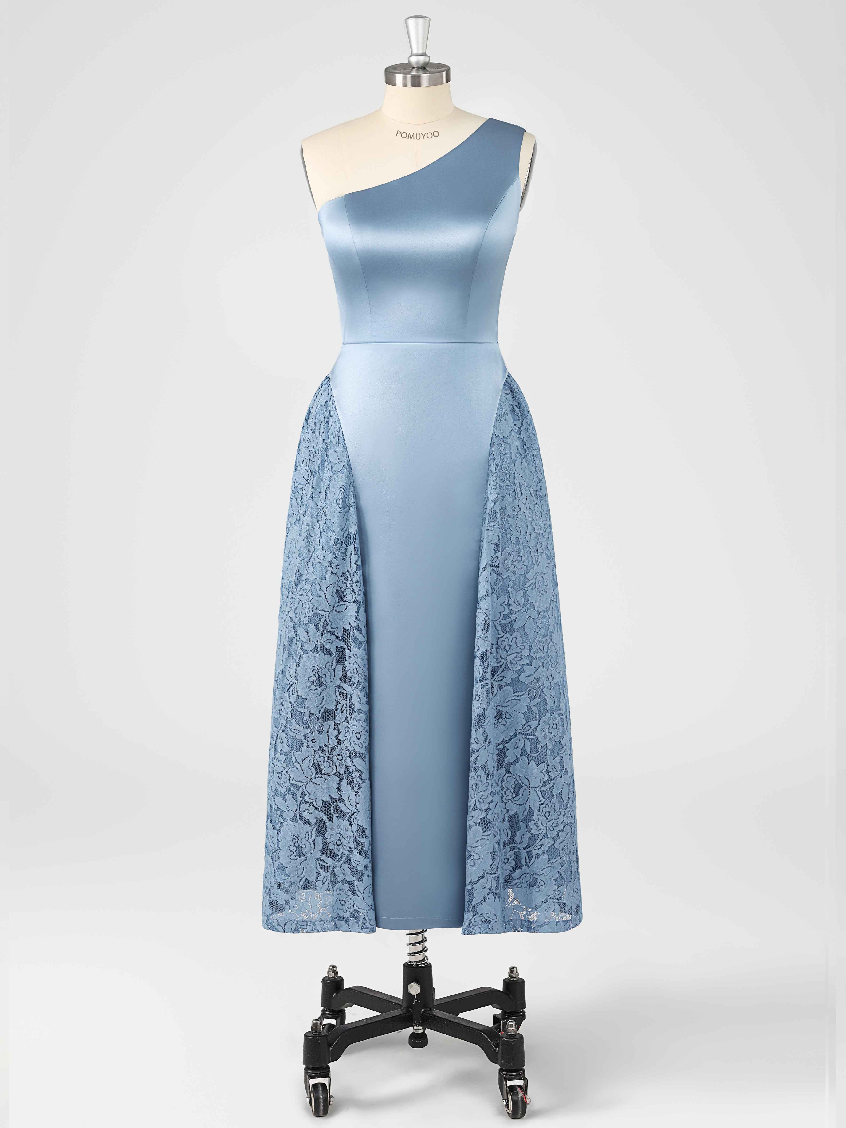 Robes Mère De La Mariée En Satin À Une Épaule Appliqués Midi Jovie