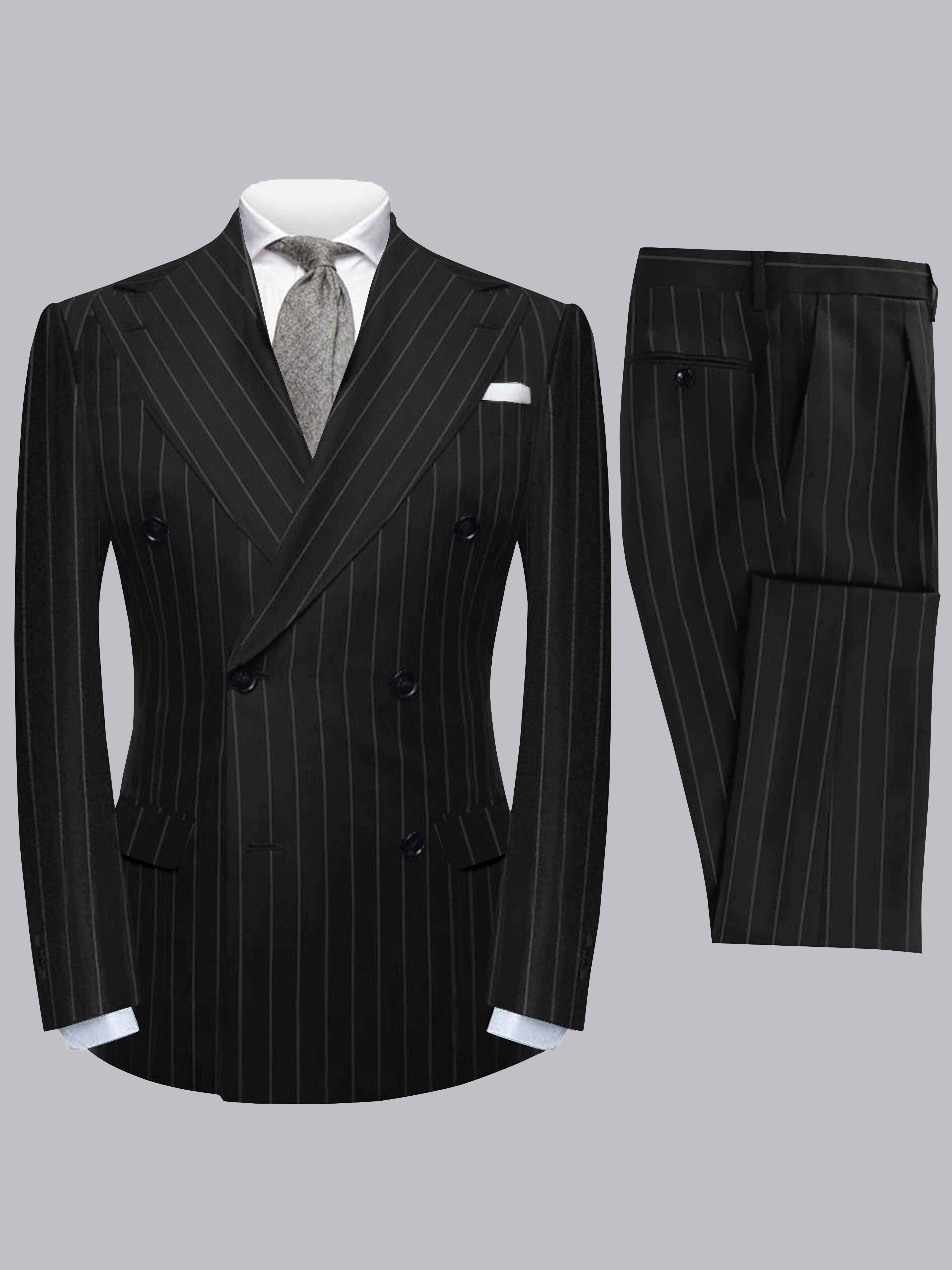 Costume Homme 2 Pièces À Revers Pointus Double Boutonnage Rayure Verticale Pour Tenue De Soirée
