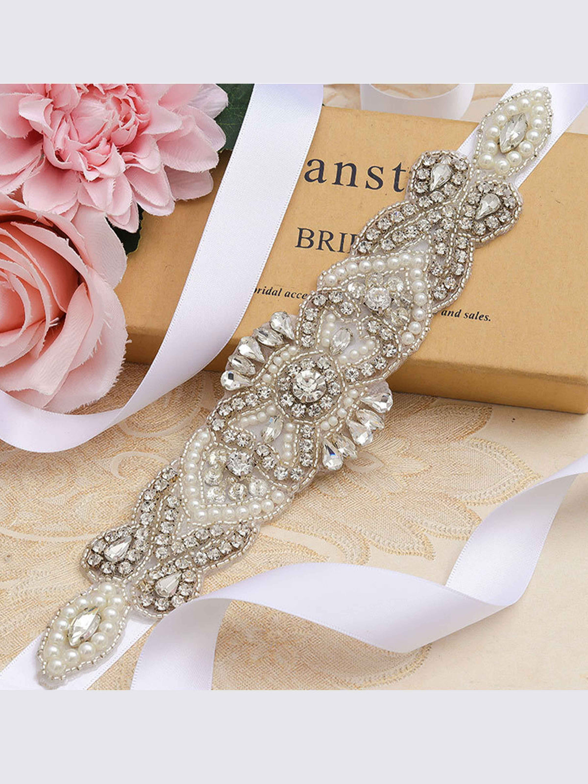 Ceinture Ruban Luxueuse Style Vintage, Cristaux Et Perles