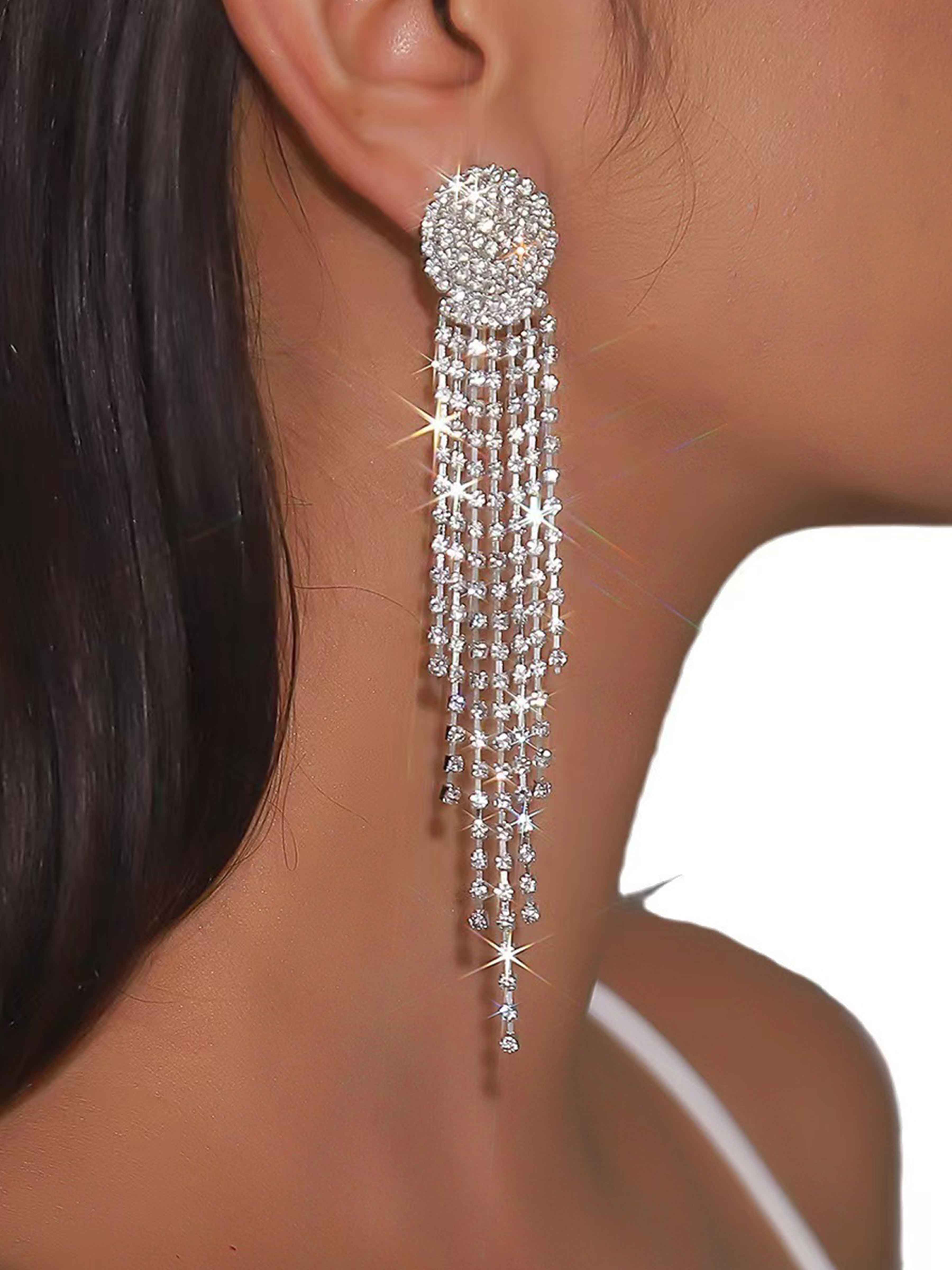 Boucles D’Oreilles Longues Chic À Pampilles Et Strass