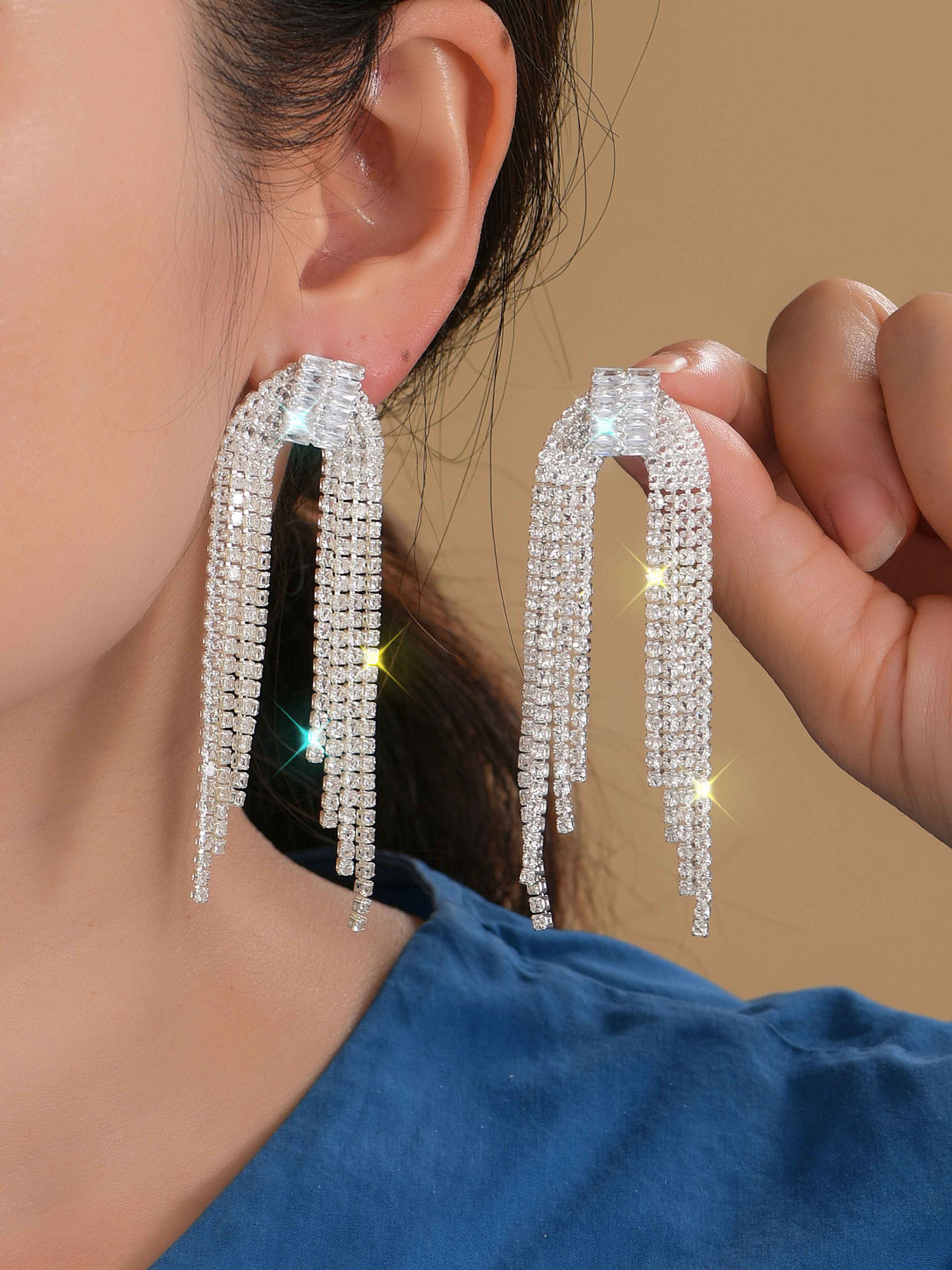 Boucles D’Oreilles Longues Uniques En Strass