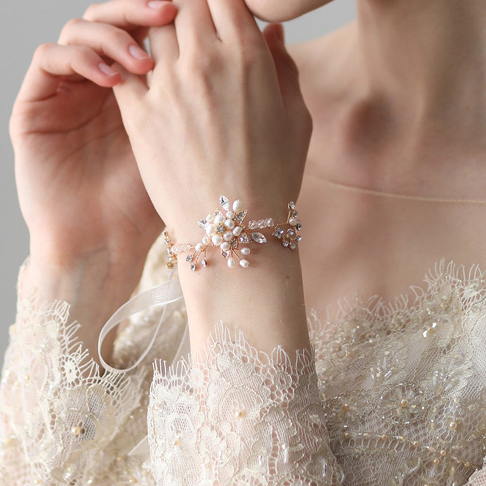 Bracelet De Mariage Chic Fleur Et Perles