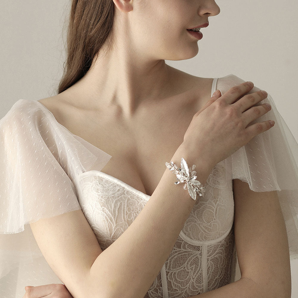 Bracelet De Mariage Feuilles Argentées
