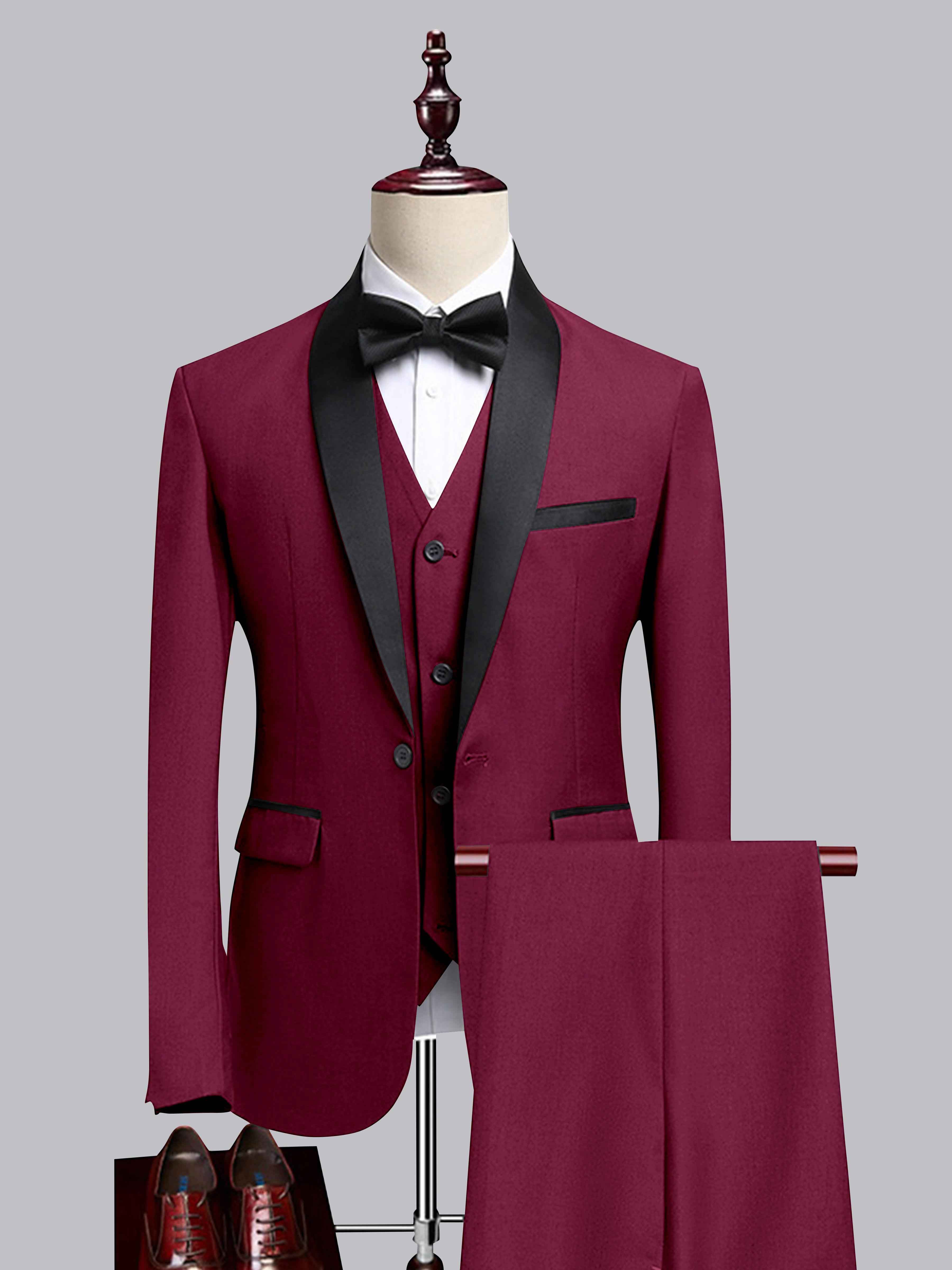 Costume Homme 3 Pièces À Bordure Contrastante Revers Châle Pour Mariage