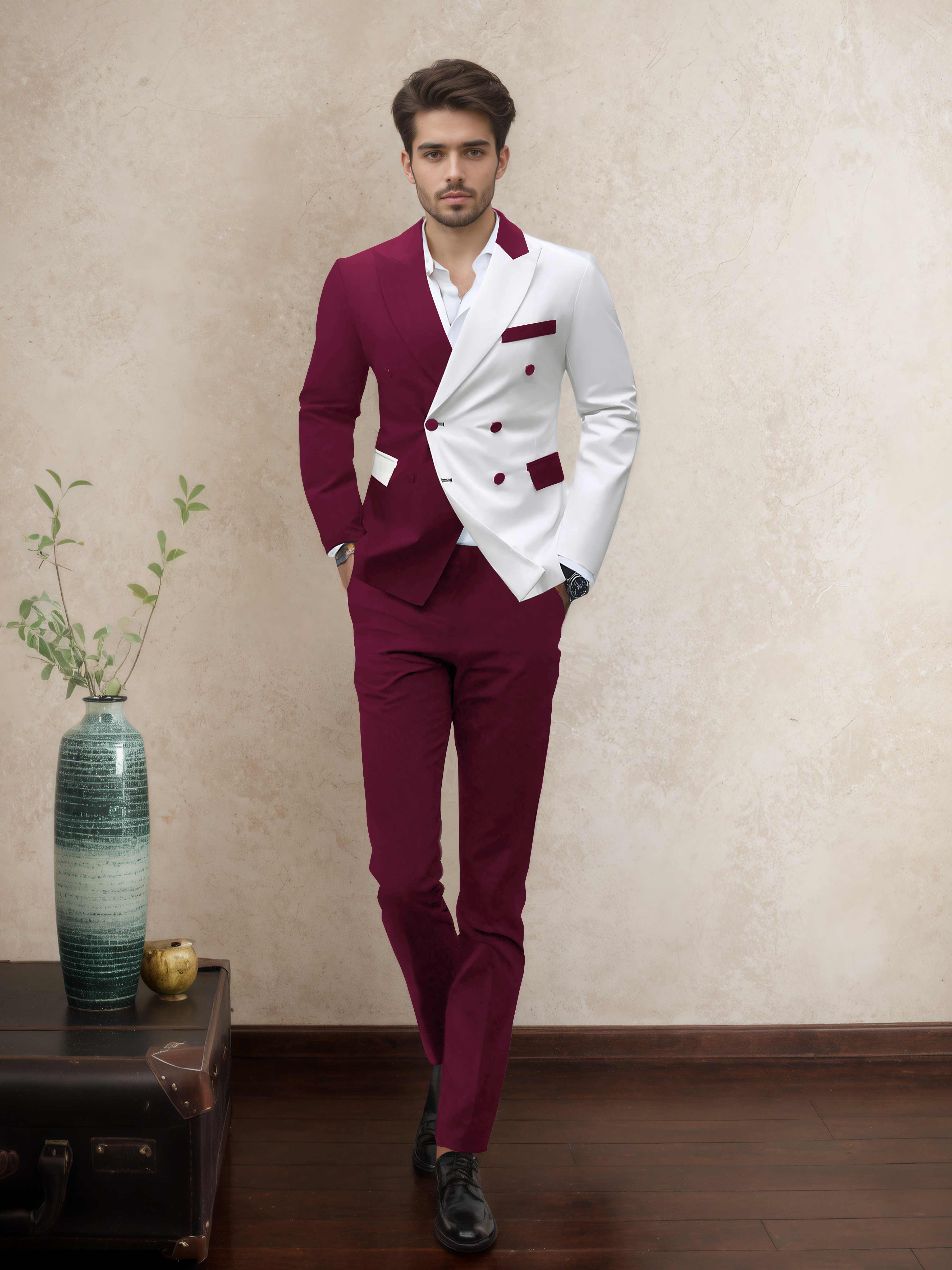 Costume Homme Soirée 2 Pièces À Double Boutonnage Revers À Cran Sophistiqué