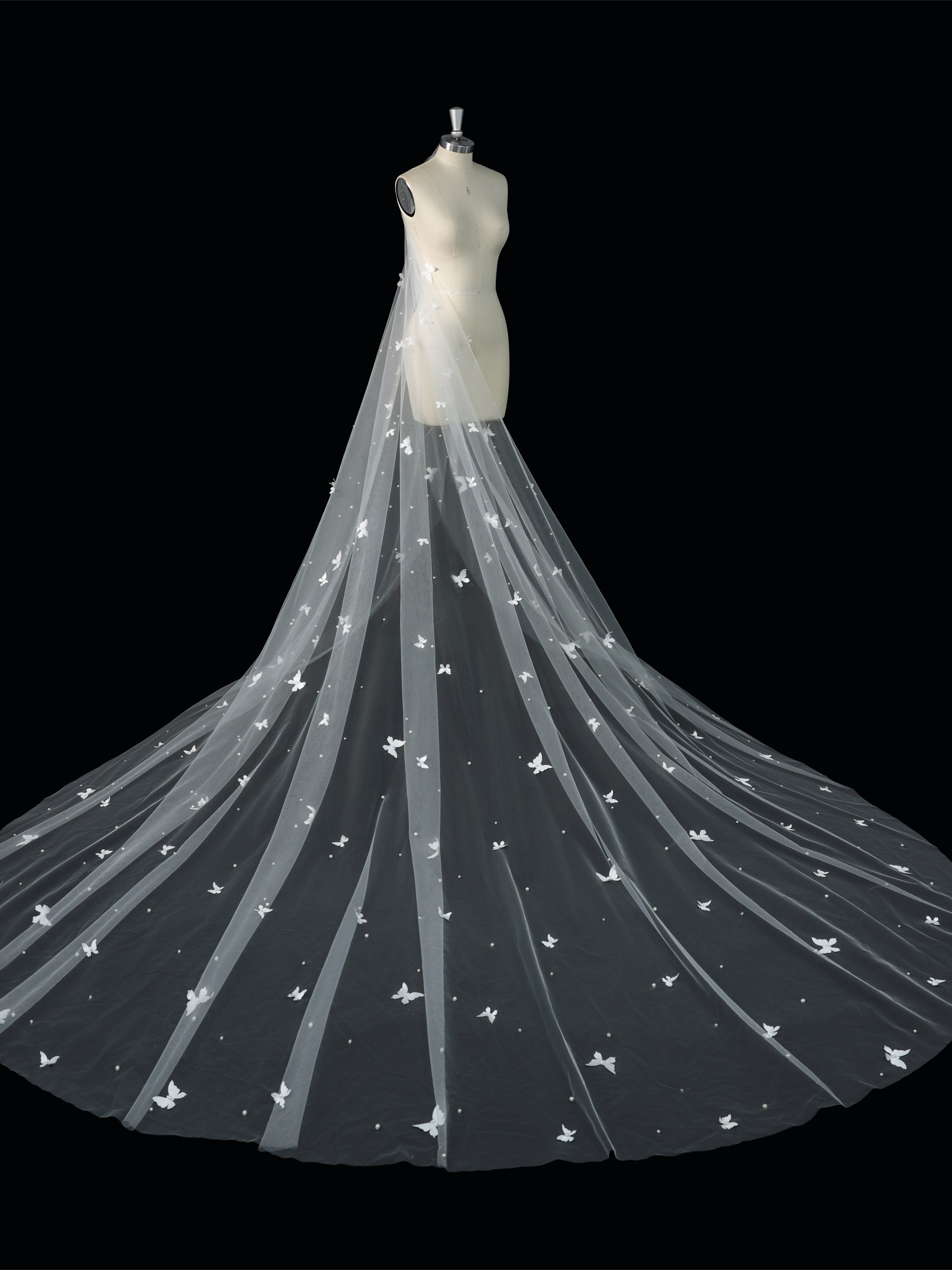 Voile De Mariée Cathédrale Papillon En Tulle Doux