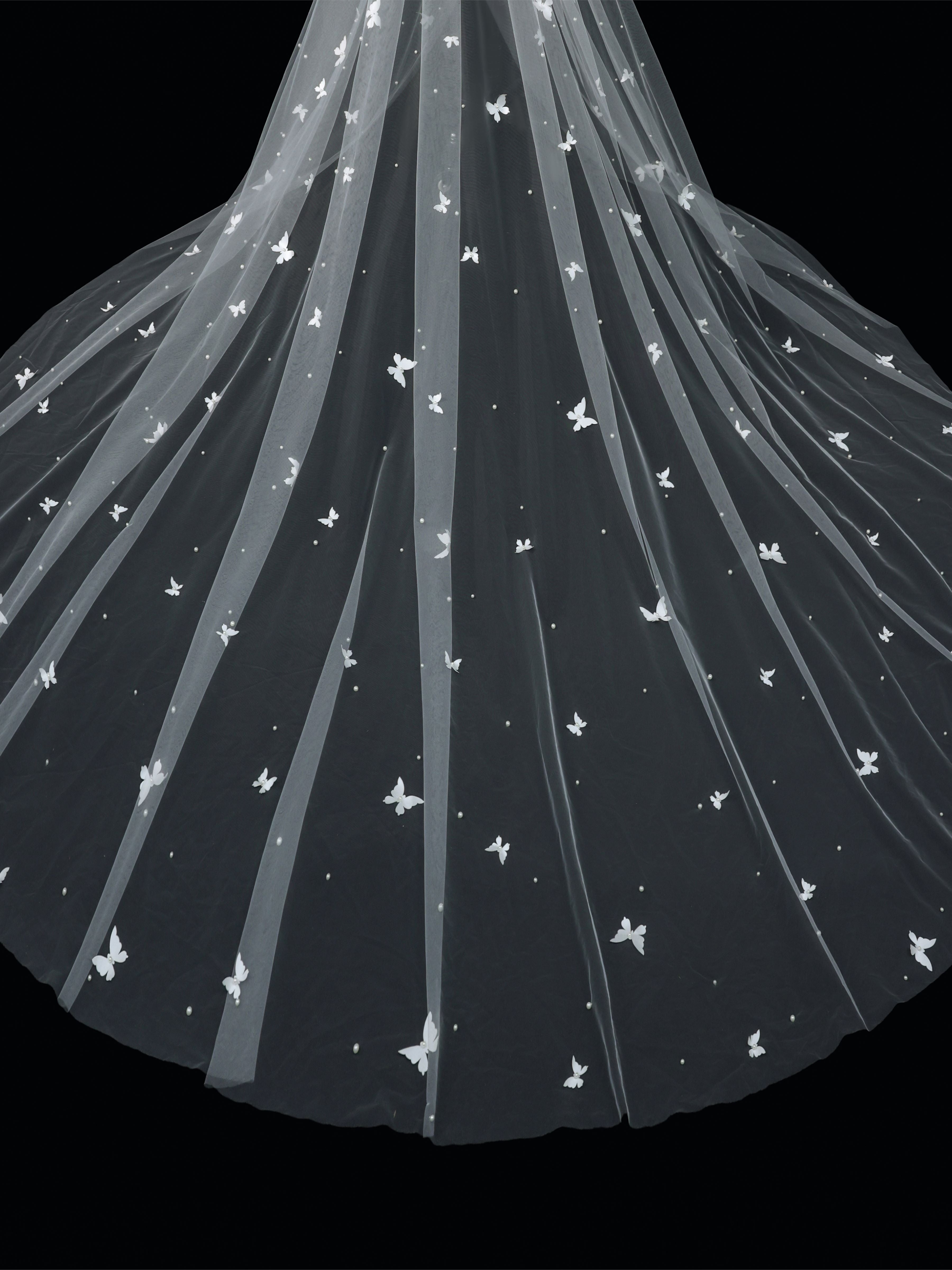 Voile De Mariée Cathédrale Papillon En Tulle Doux