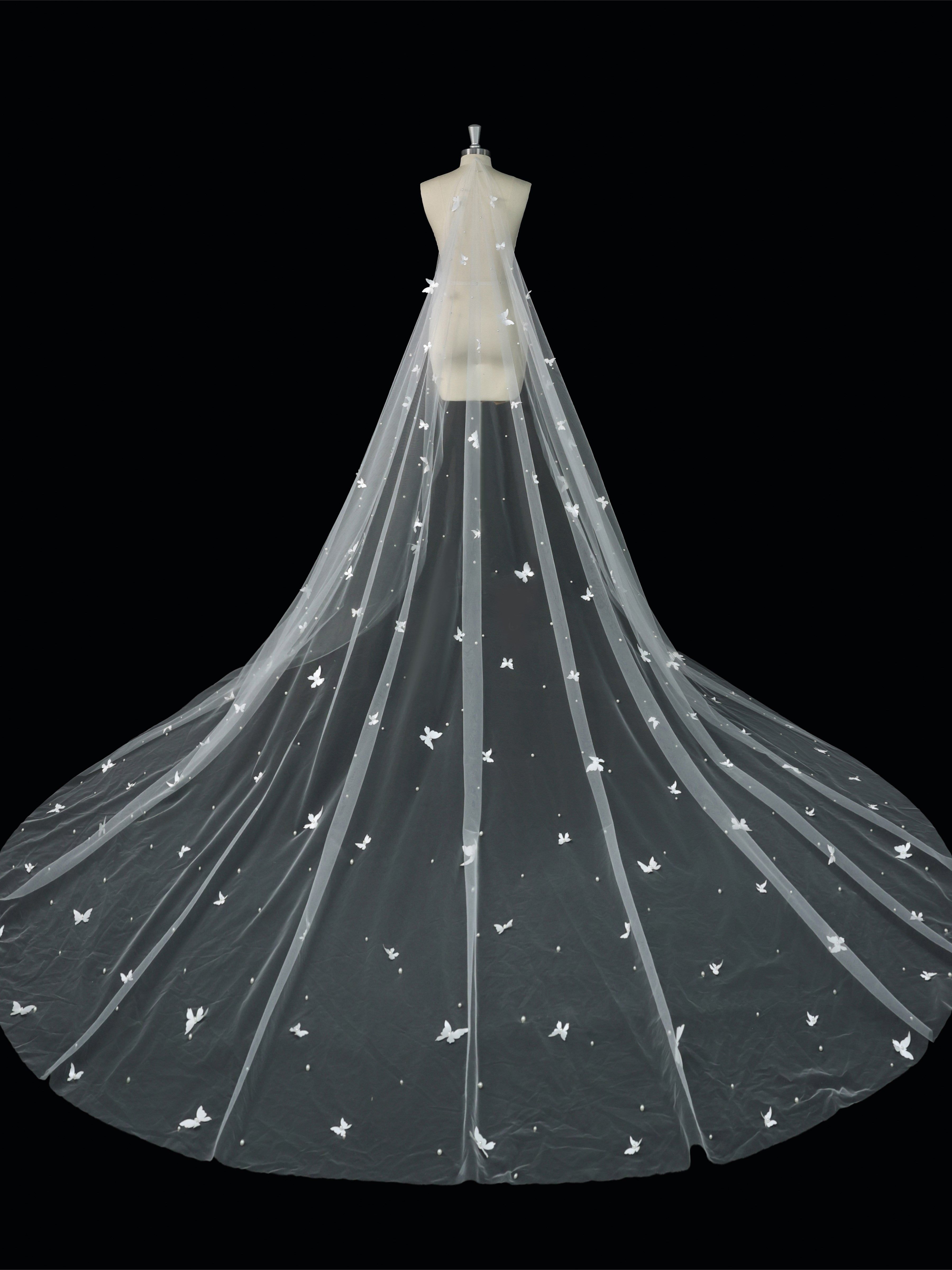 Voile De Mariée Cathédrale Papillon En Tulle Doux