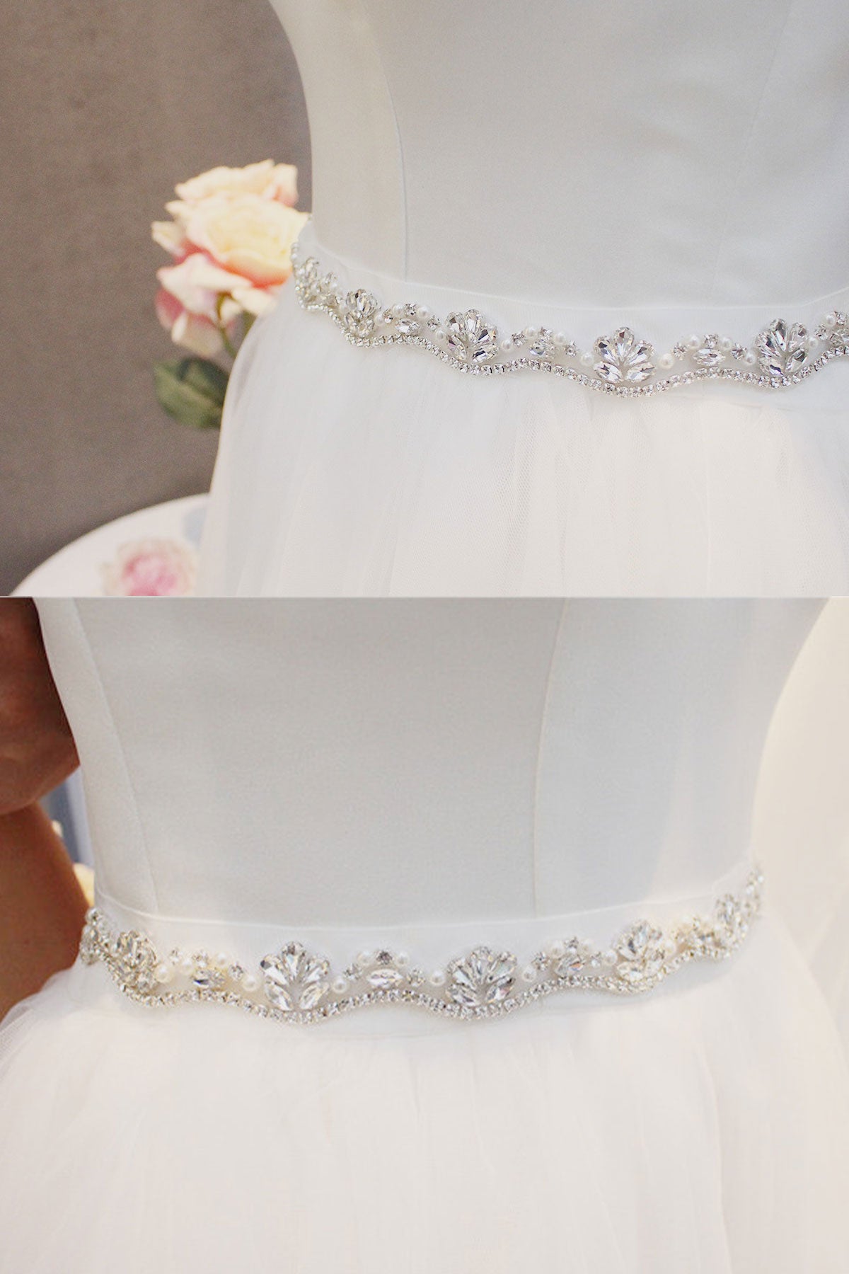 Ceinture Ruban De Mariage Brillante Avec Strass