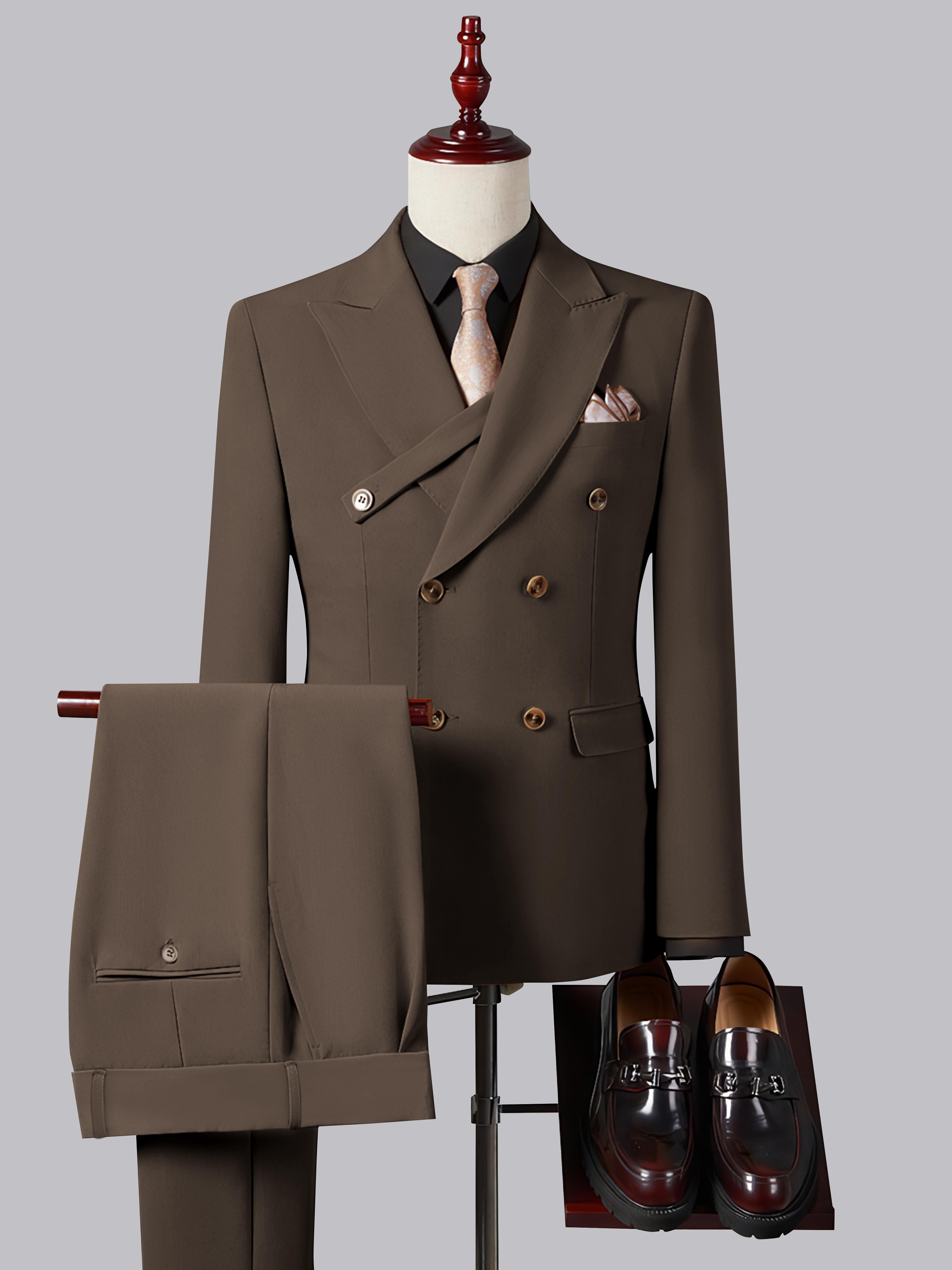 Costume Homme Ajusté Élégant Double Boutonnage Ceinturé À Revers Pointus 2 Pièces
