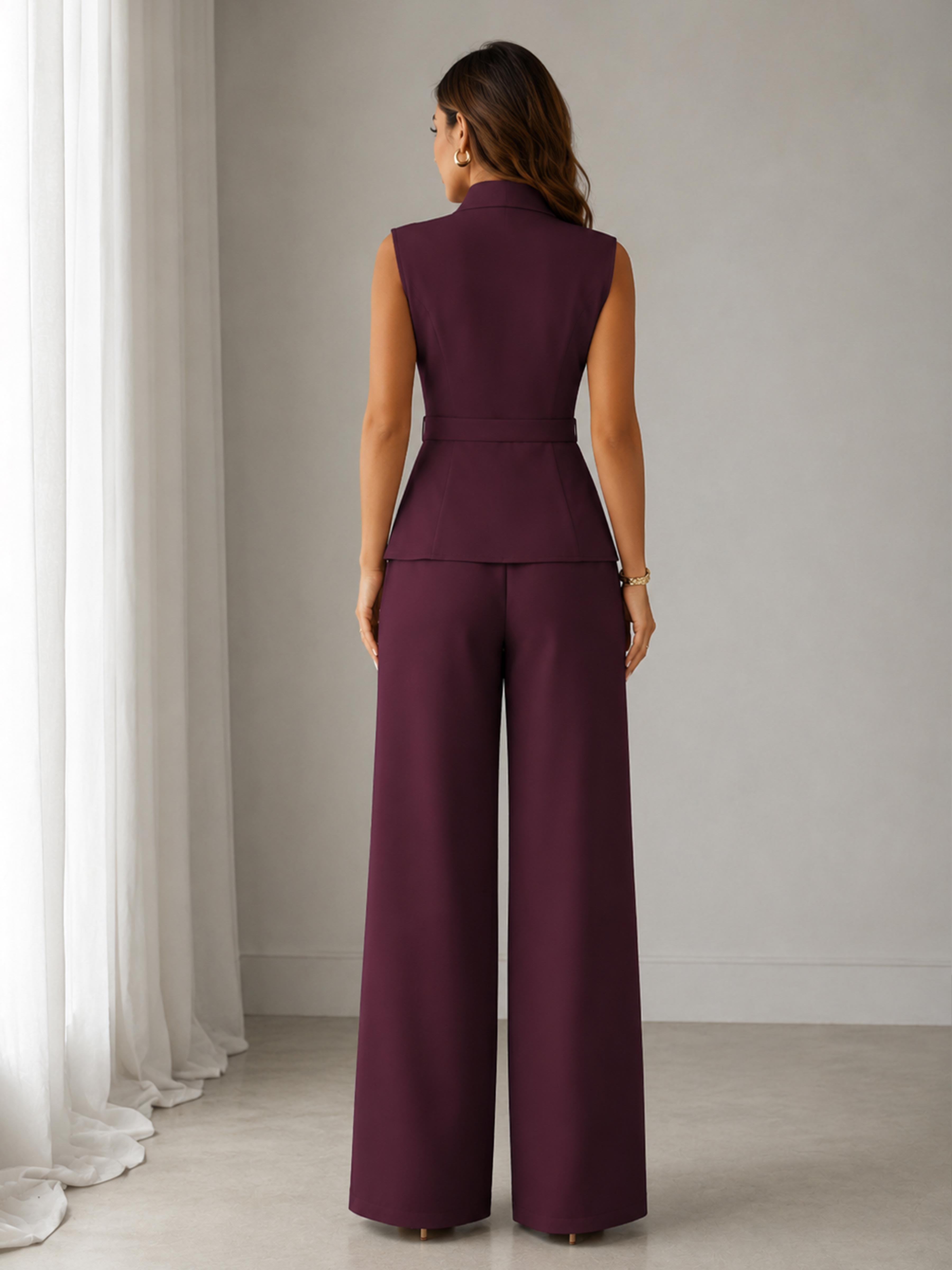 Costume Femme 2 Pièces À Moderne Un Bouton Sans Manches