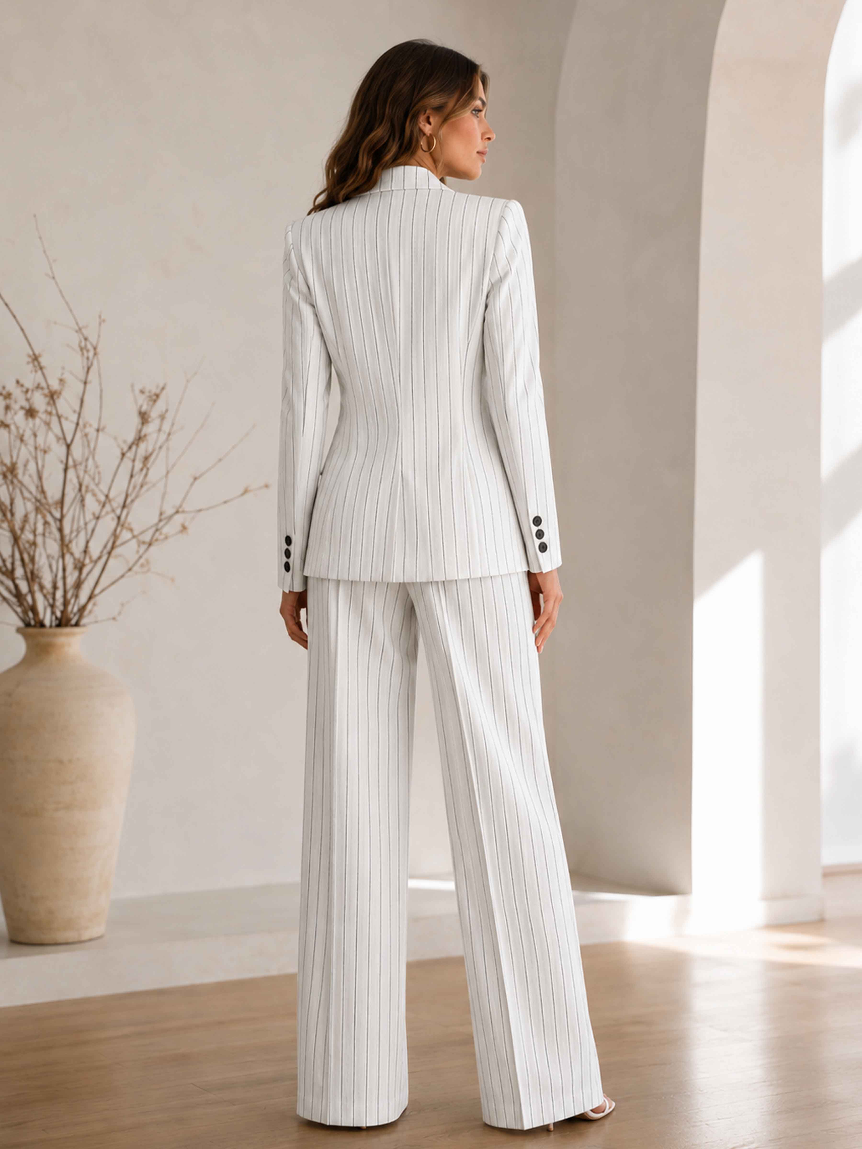 Costume Femme 3 Pièces À Élégante Rayures Fines