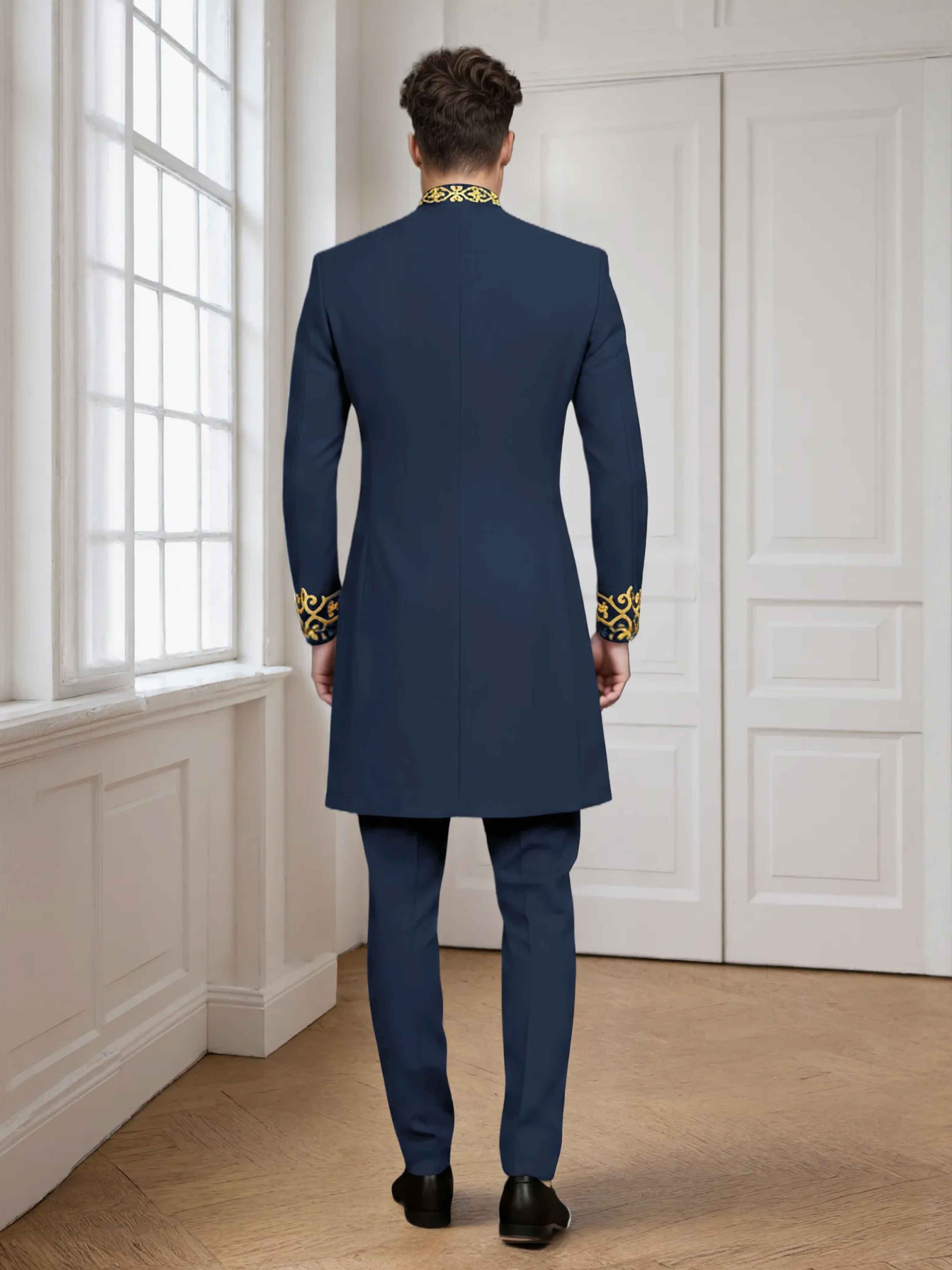 Costume Homme 2 Pièces À Africain Coupe Ajustée Broderie Pour Mariage