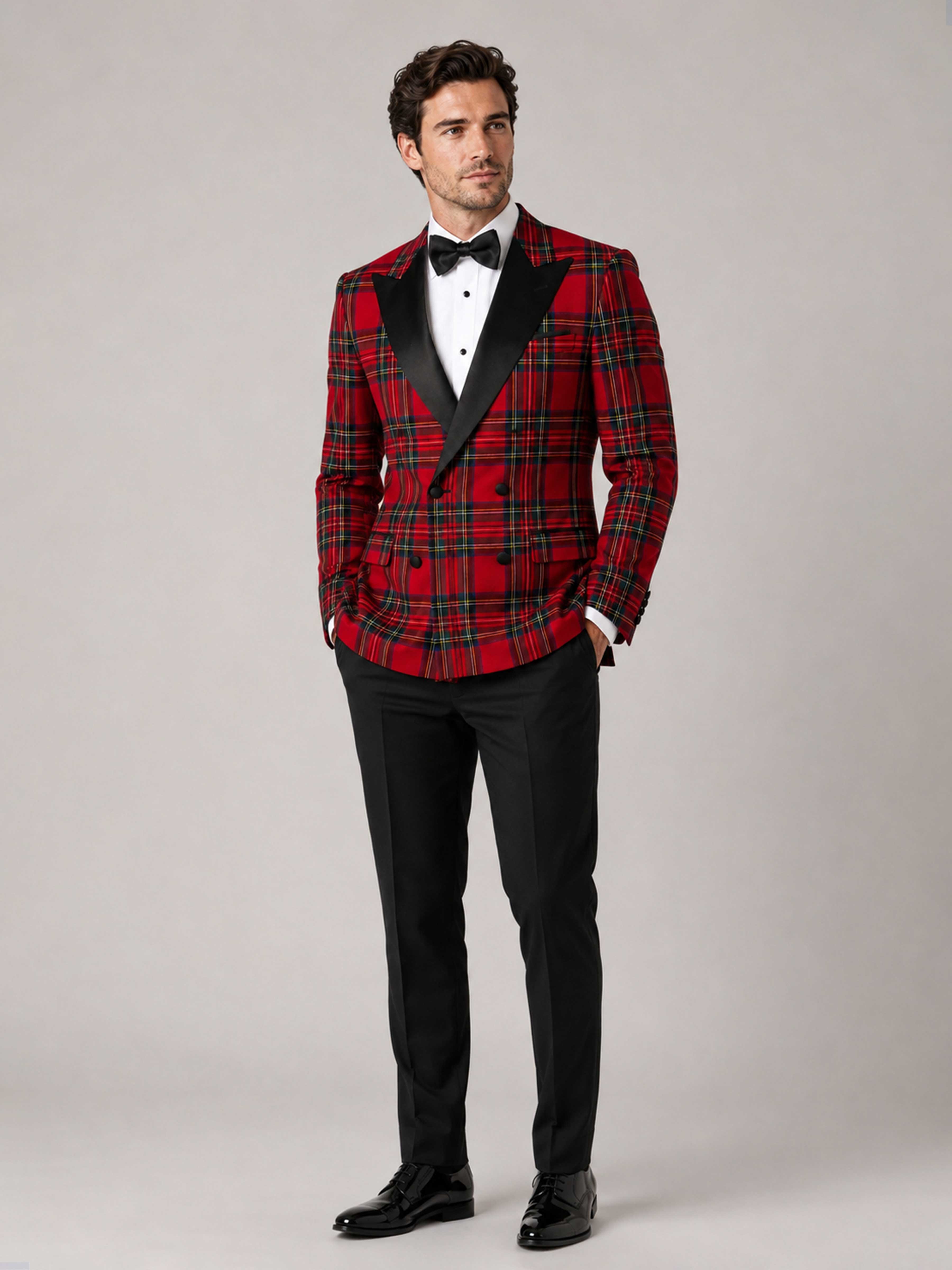 Costume Homme 2 Pièces À Courageux Tartan Double Boutonnage
