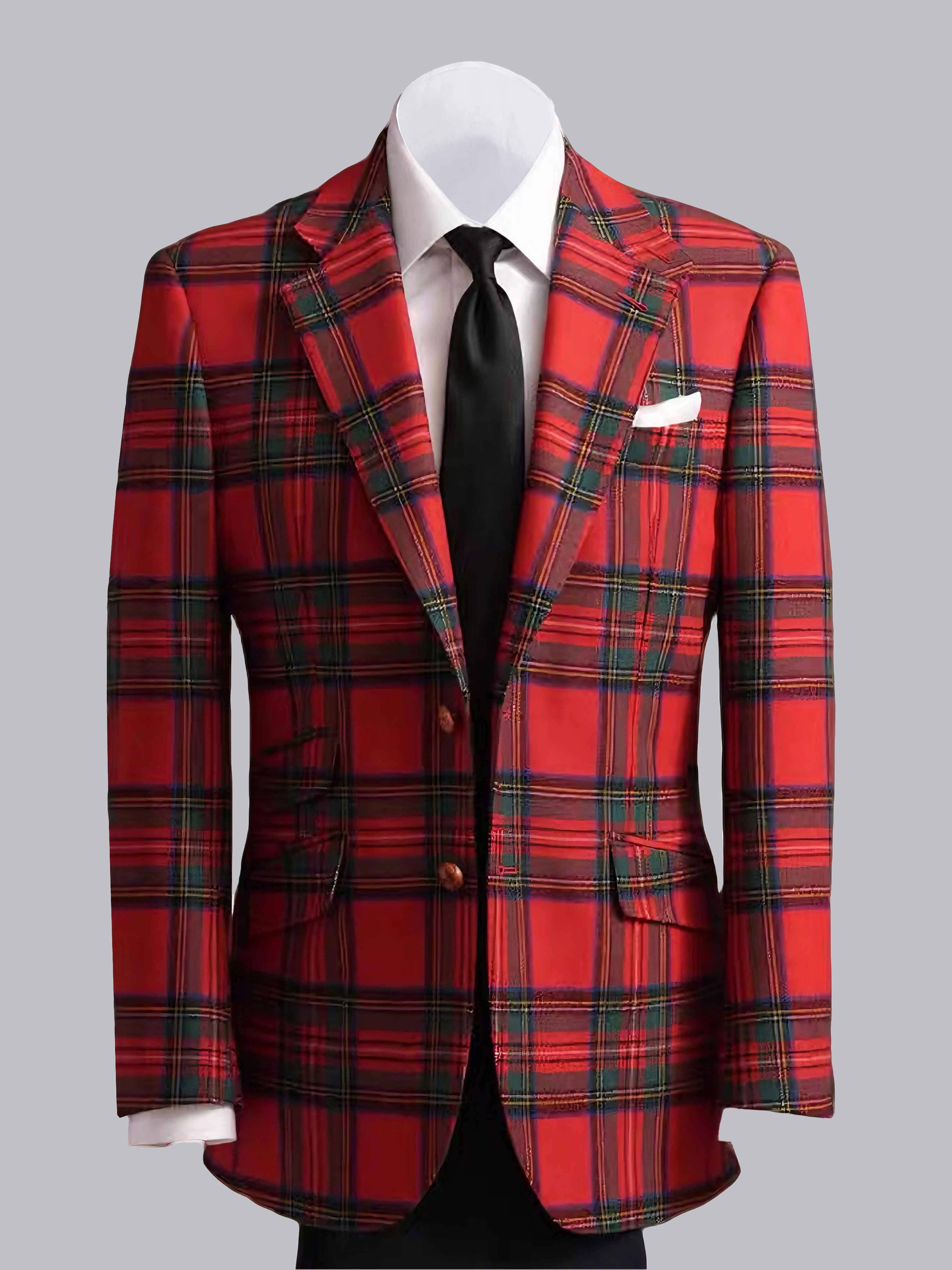 Costume Homme 2 Pièces À Revers Crantés Deux Boutons À Carreaux Pour Bal De Promo