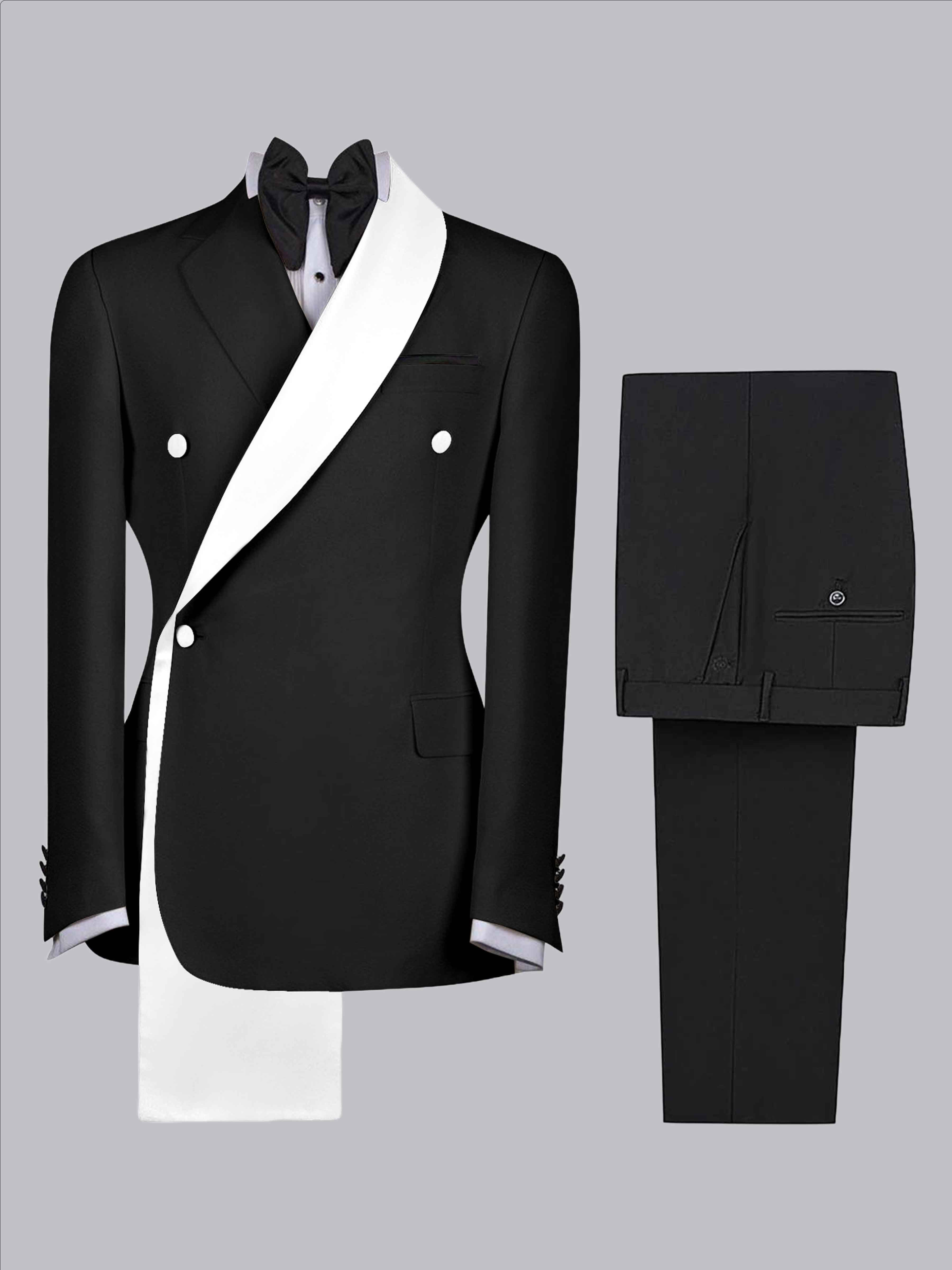 Costume Homme 2 Pièces Slim À 3 Boutons Bicolore Avec Bande Décorative Pour Mariage