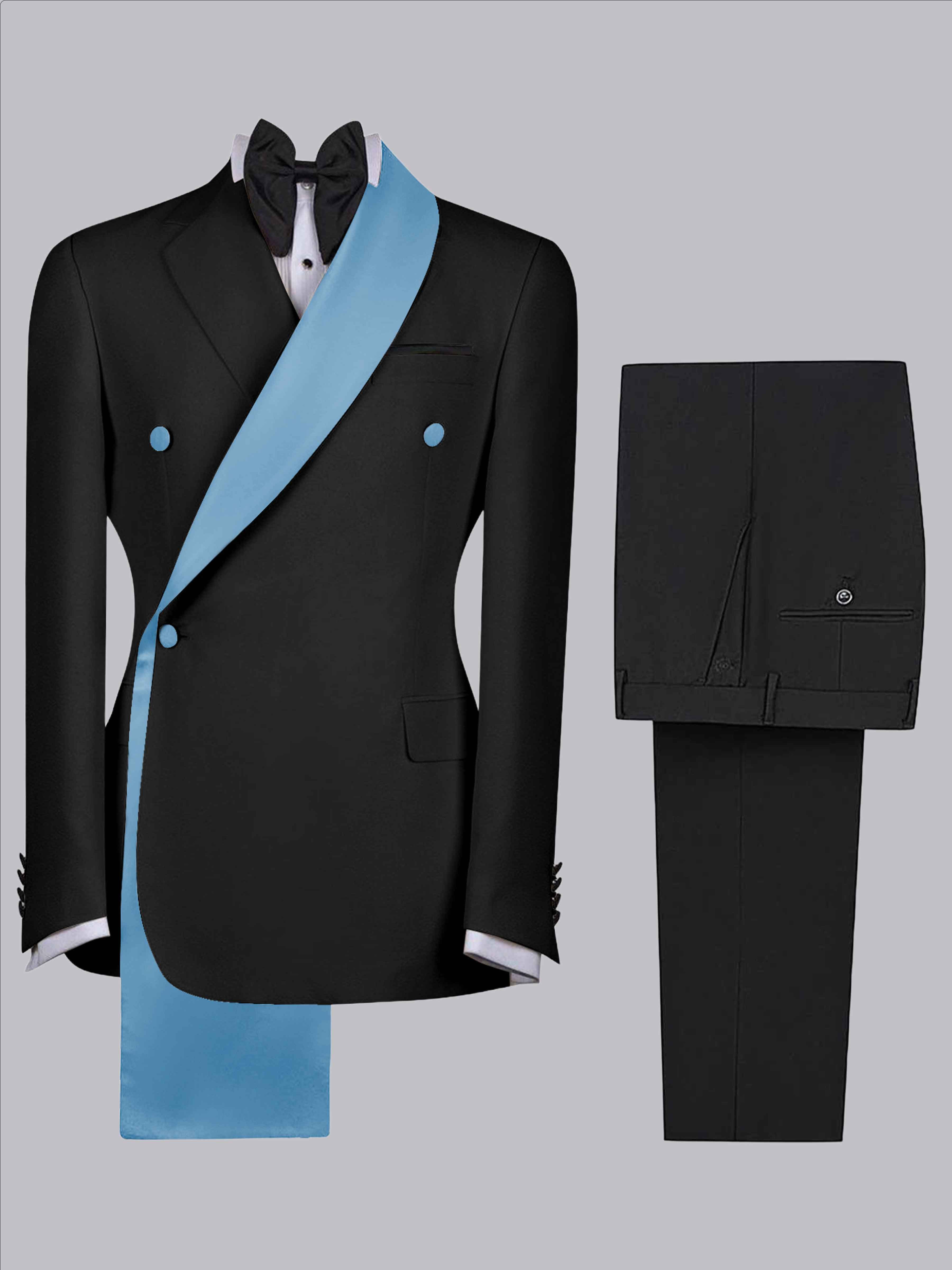 Costume Homme 2 Pièces Slim À 3 Boutons Bicolore Avec Bande Décorative Pour Mariage