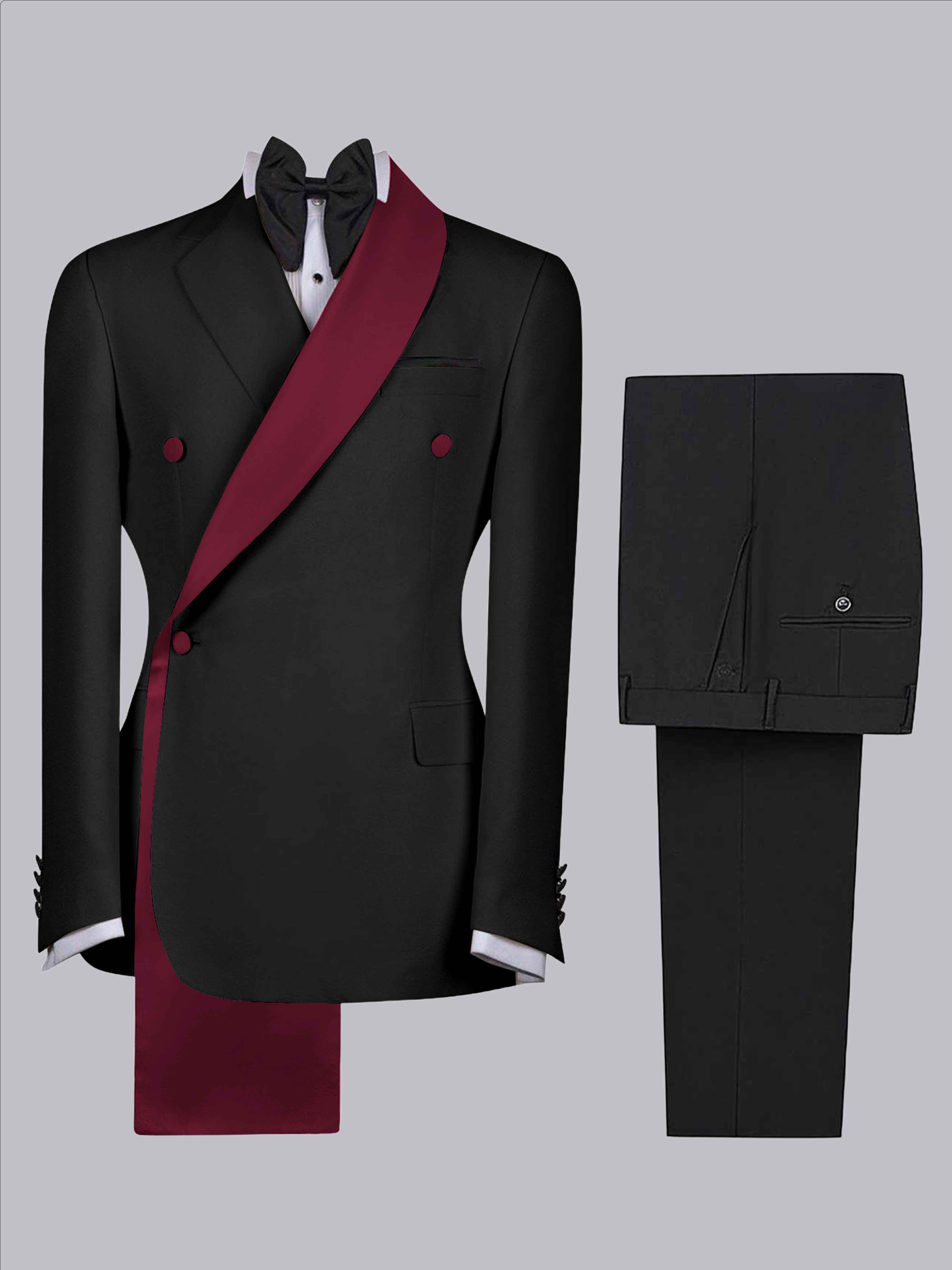 Costume Homme 2 Pièces Slim À 3 Boutons Bicolore Avec Bande Décorative Pour Mariage