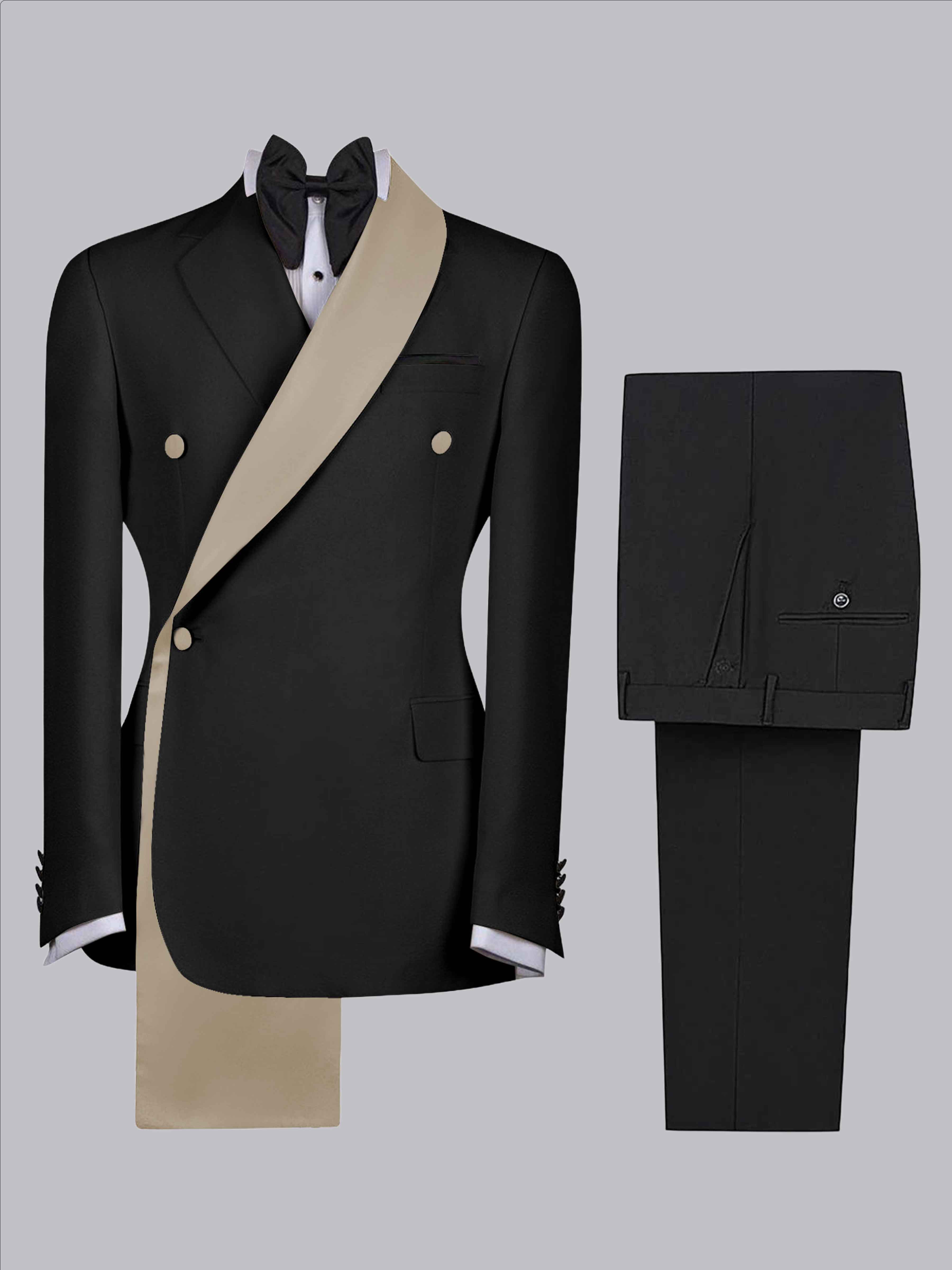 Costume Homme 2 Pièces Slim À 3 Boutons Bicolore Avec Bande Décorative Pour Mariage