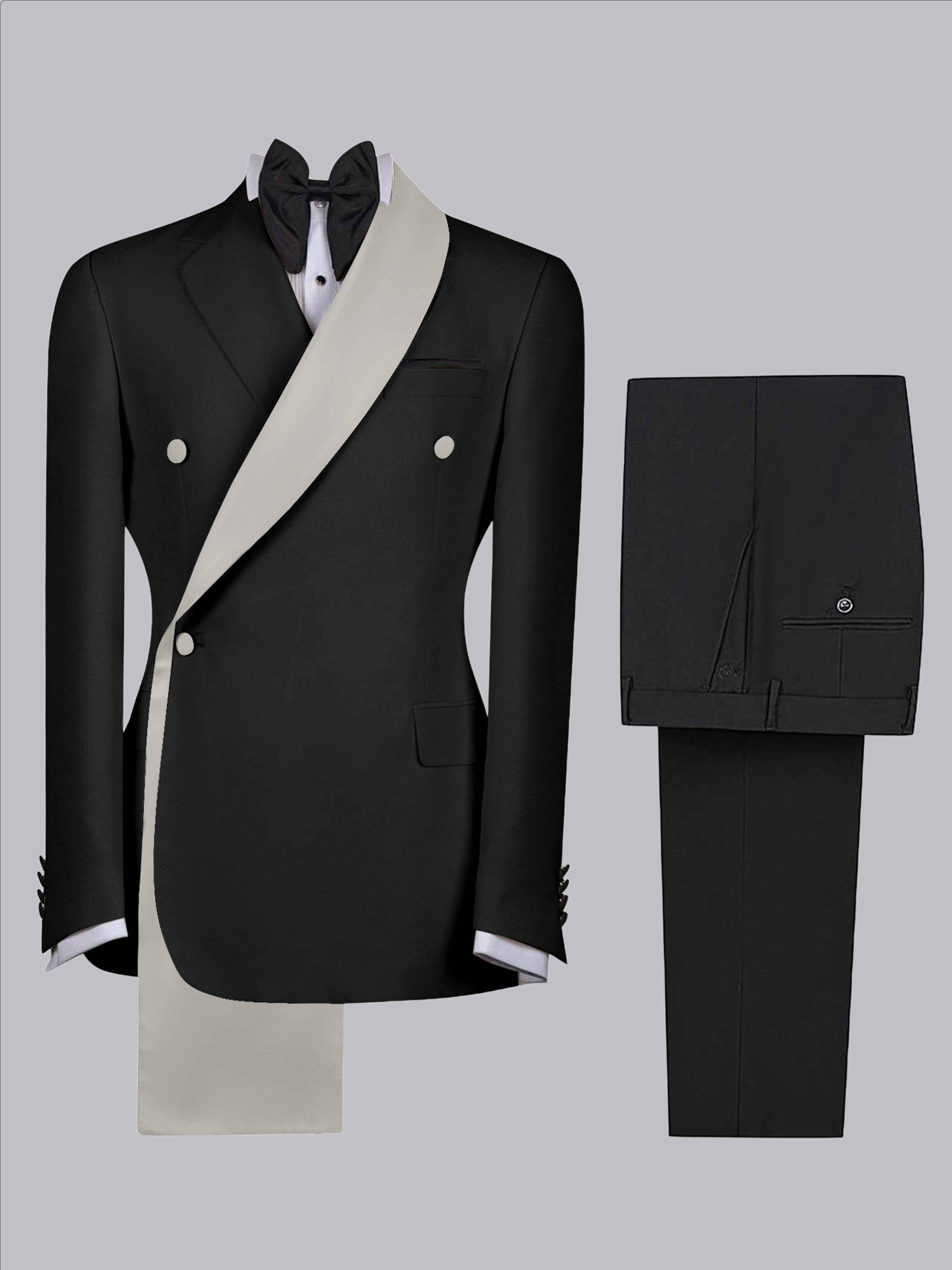 Costume Homme 2 Pièces Slim À 3 Boutons Bicolore Avec Bande Décorative Pour Mariage