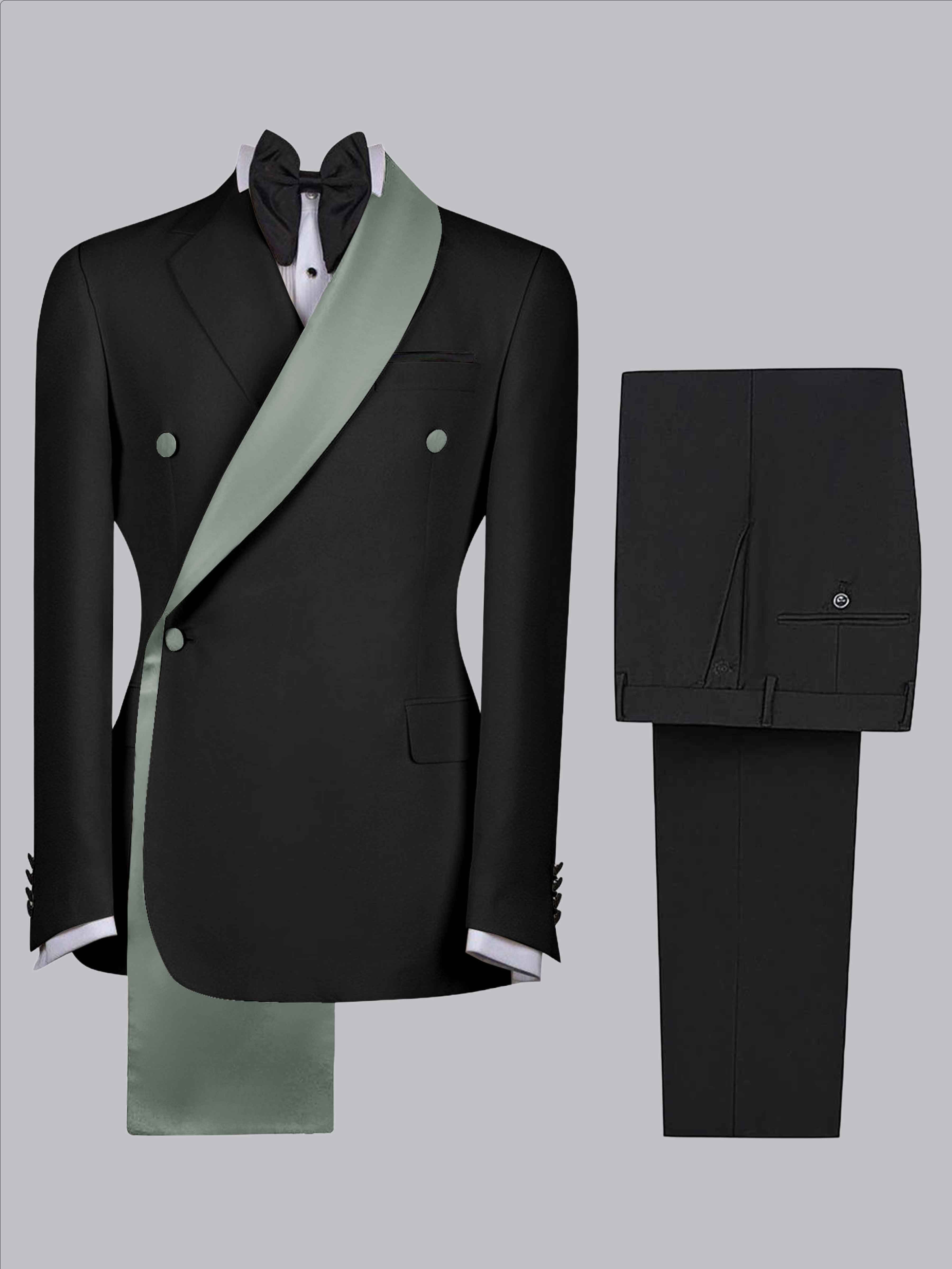 Costume Homme 2 Pièces Slim À 3 Boutons Bicolore Avec Bande Décorative Pour Mariage